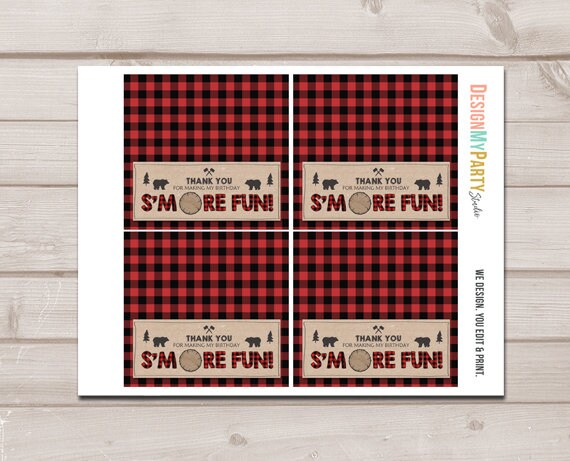 Printable Treat Bag Toppers Lumberjack Birthday Party Lumberjack First Birthday Wild One Bear S'more Fun Download DIGITAL PRINTABLE 0026
