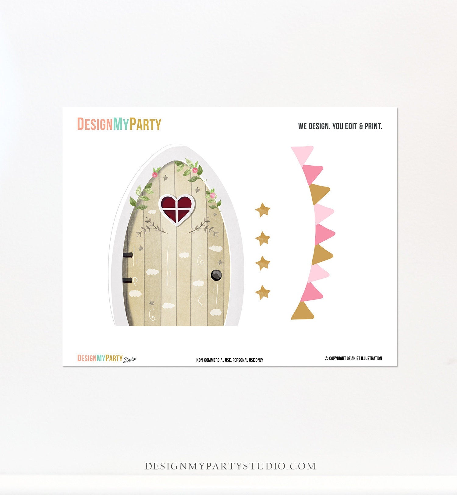 Printable Fairy Door Tooth Fairy Door Girls Miniature Door Toothfairy Nursery Decor Kids Room Sticker Pink and Gold Pretend play DIY 0148