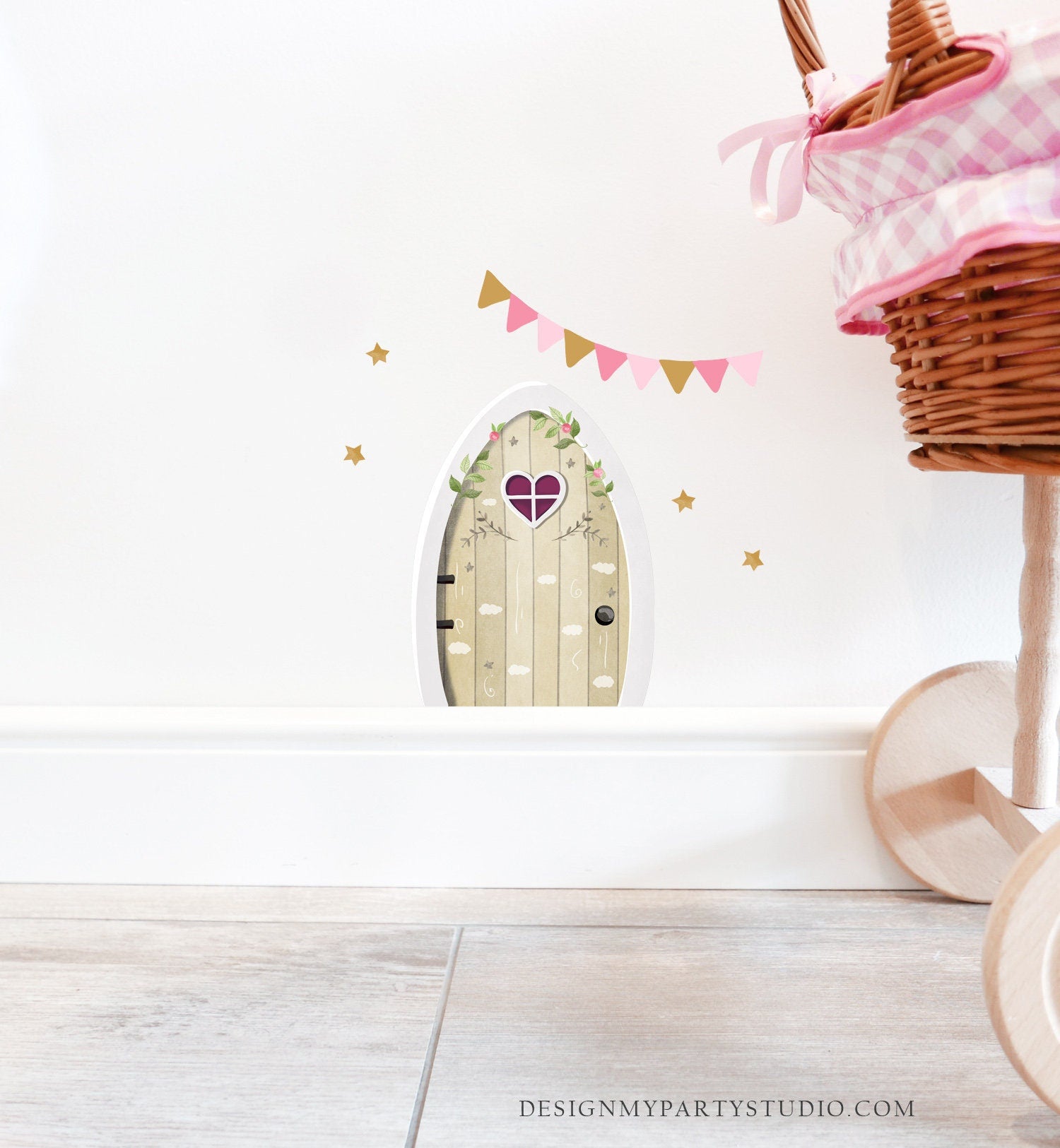 Printable Fairy Door Tooth Fairy Door Girls Miniature Door Toothfairy Nursery Decor Kids Room Sticker Pink and Gold Pretend play DIY 0148