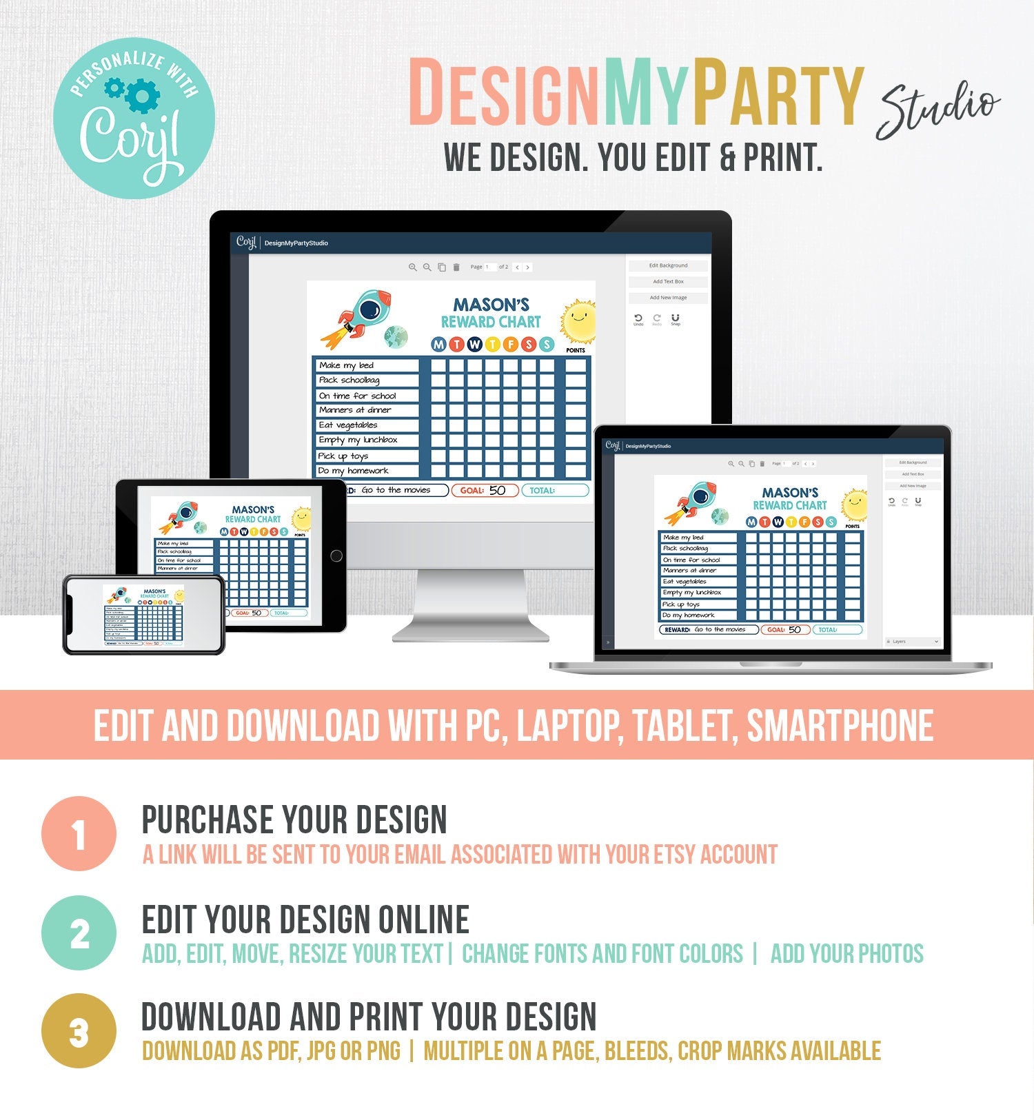 Editable Reward Chart for Boys Printable Space Chore Chart for Kids Chores Rocket Routine Chart Chore Chart Printable Template Corjl 0046