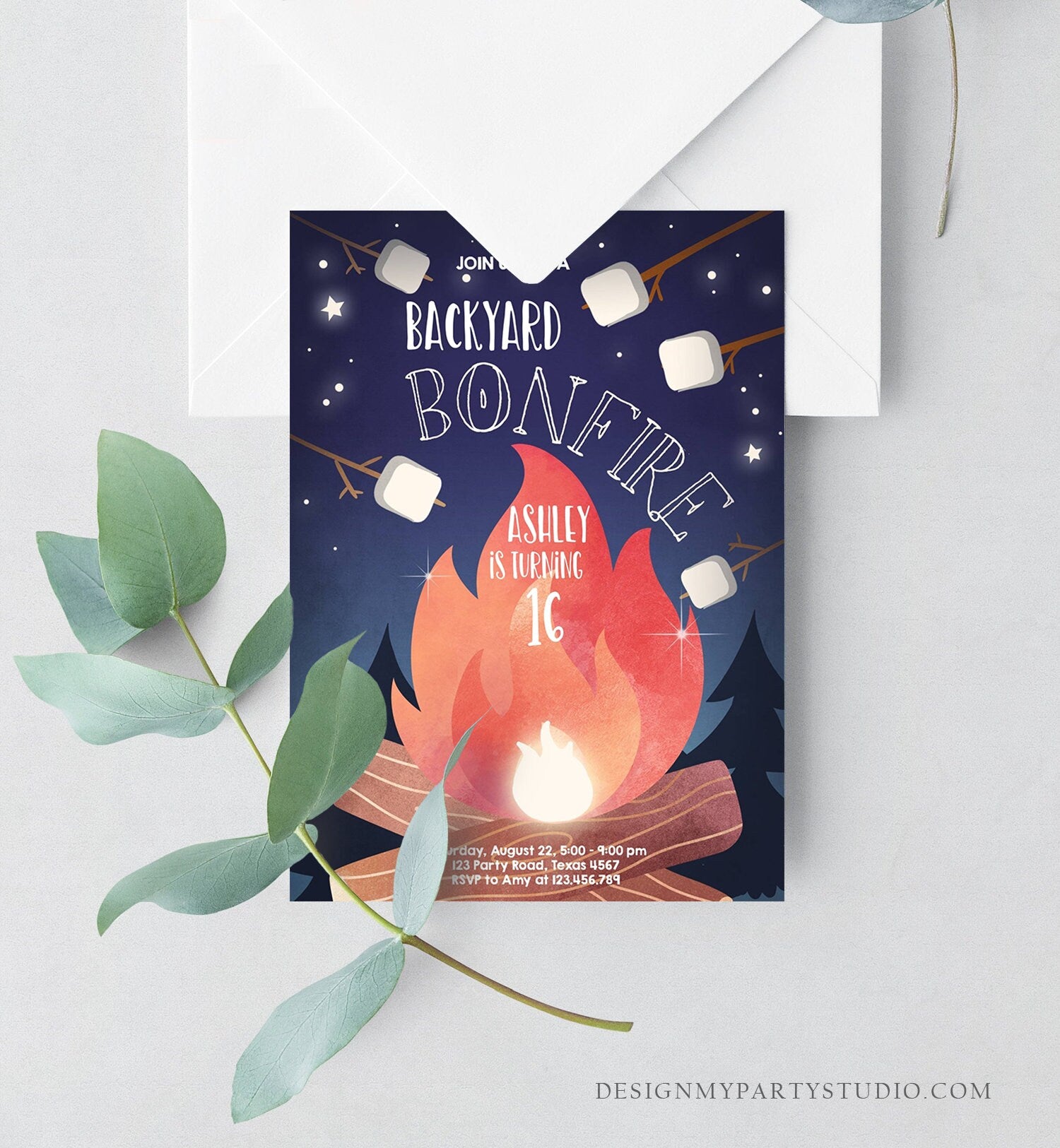 Editable Backyard Bonfire Invitation Bonfire Birthday Invitation Adult Kids Camping Download Printable Invitation Template Digital 0179