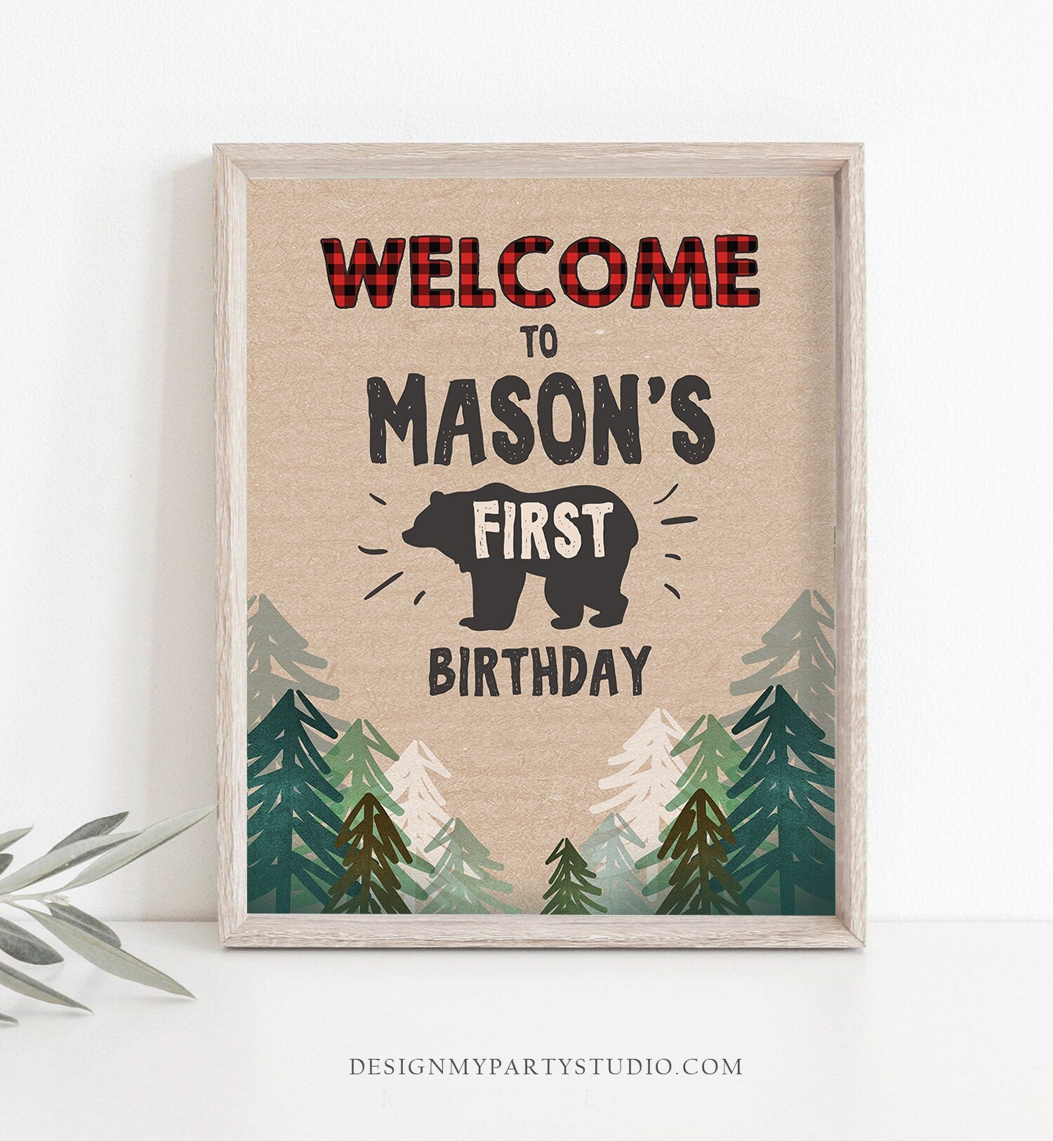 Editable Lumberjack Welcome Sign Lumberjack Birthday Sign Buffalo Plaid 1st Birthday Bear Wild One Trees Template Printable Digital 0026