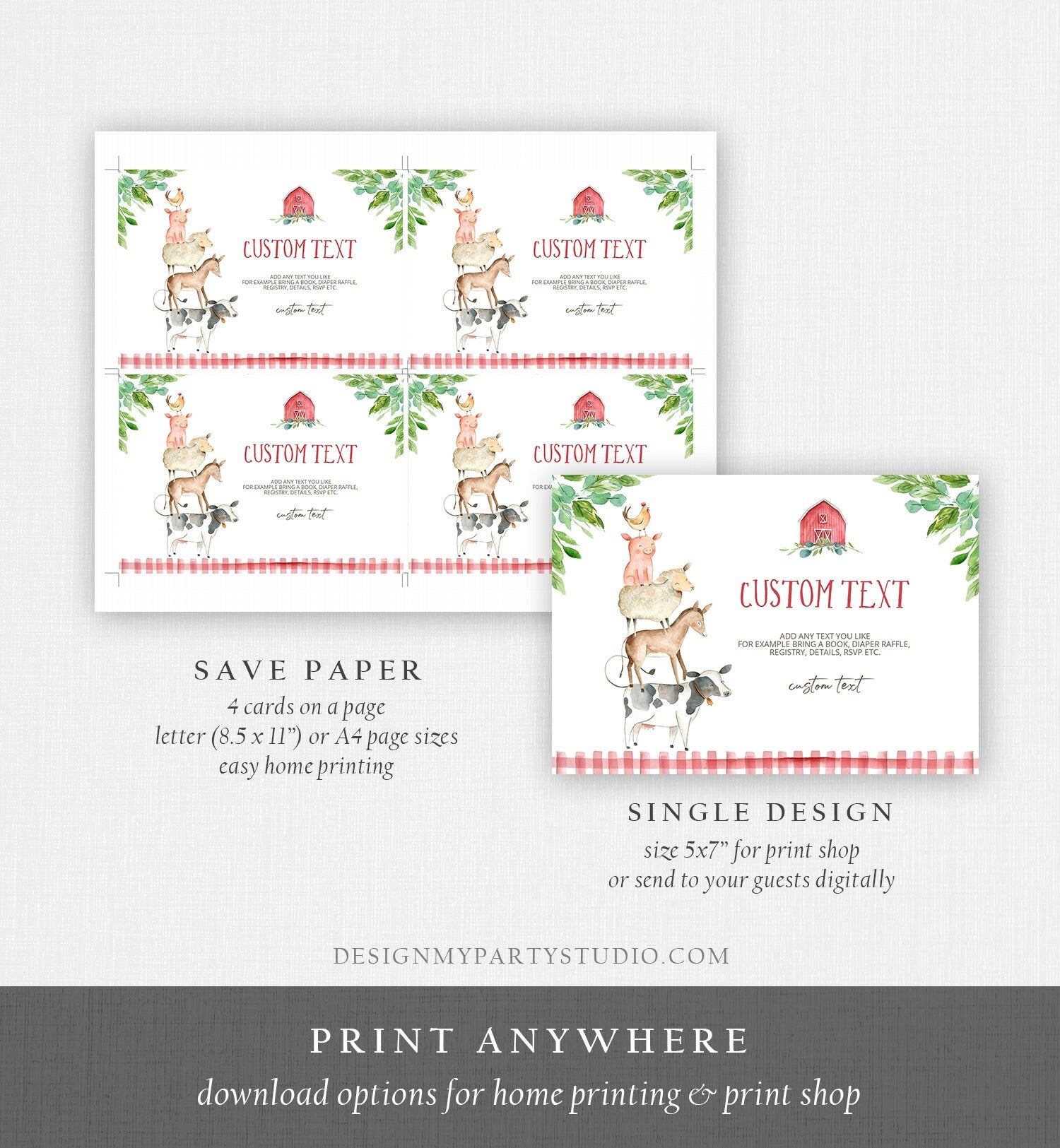 Editable Note Card Farm Birthday Boy Farm Animals Insert Card Barnyard Baby Shower Enclosure Card Download Printable Template Digital 0155