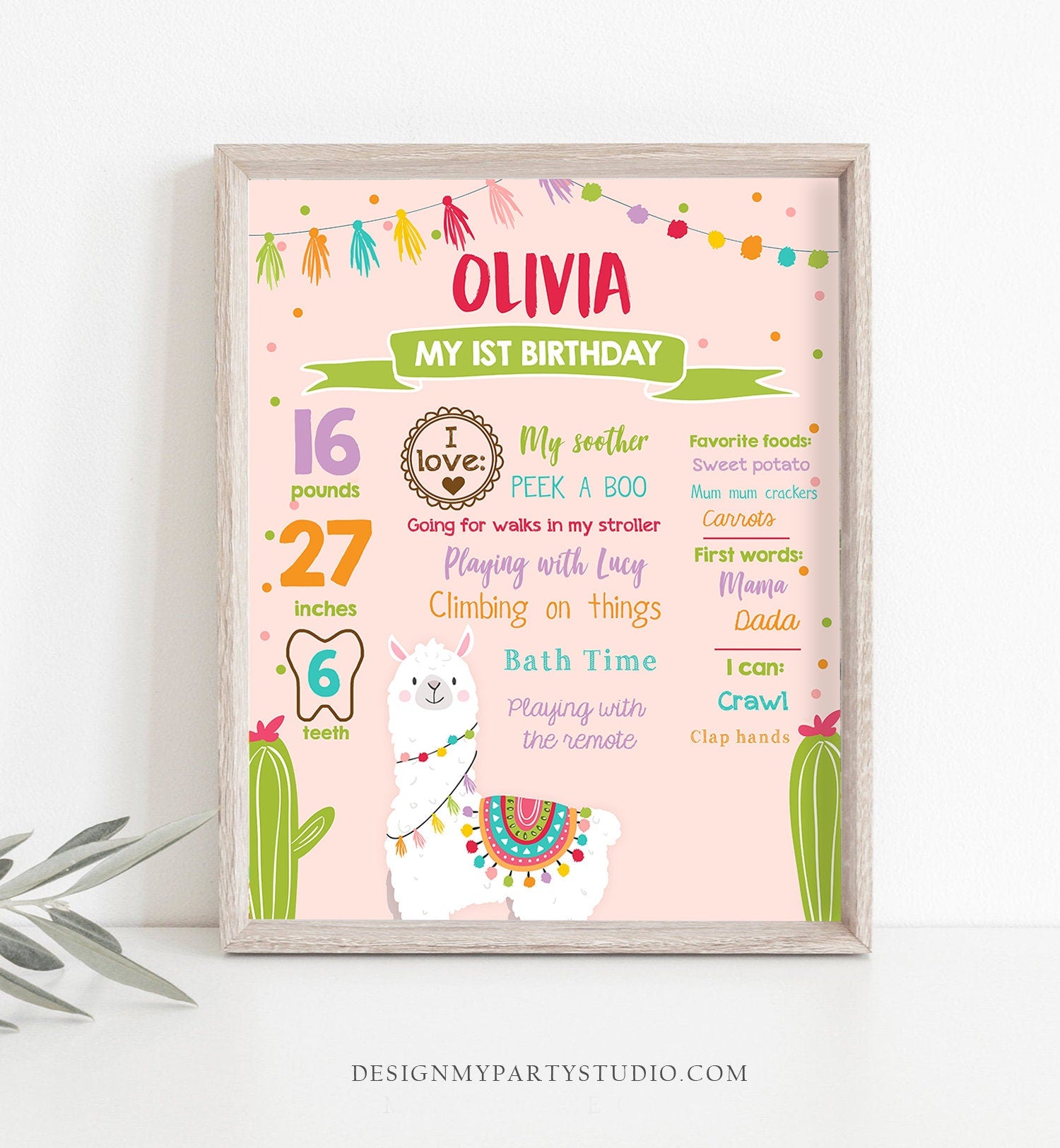 Editable Llama Birthday Milestones Sign First Fiesta Birthday Mexican Alpaca 1st Birthday Girl Pink Digital Download Template Printable 0079