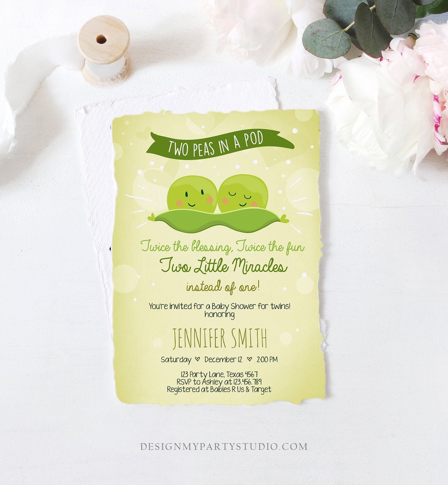 Editable Two Peas In a Pod Baby Shower Invitation Twin Baby Shower Green Gender Neutral Sweet Pea Download Evite Template Printable 0020
