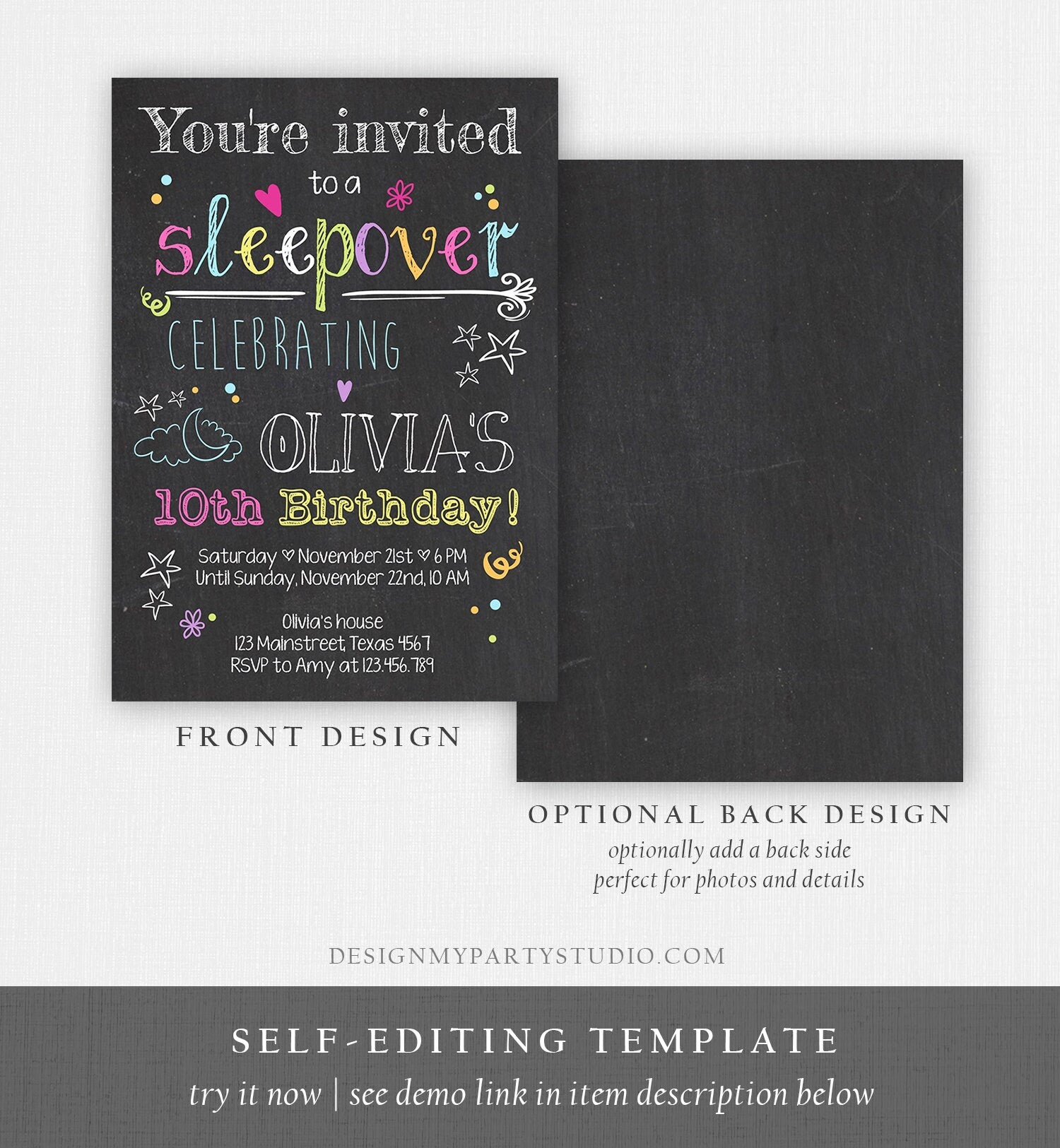 Editable Sleepover Party Invitation Slumber Party Pajamas Movie Night Birthday Girl Pink Digital Download Evite Template Printable 0275