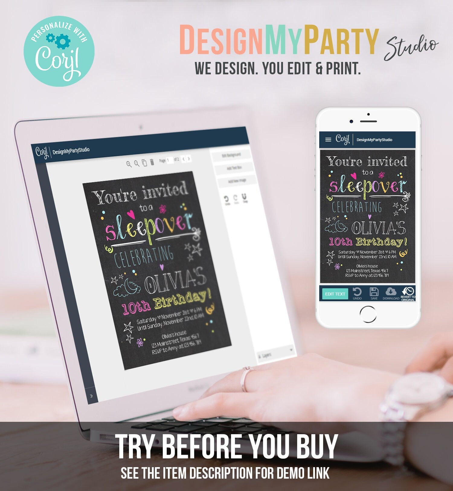 Editable Sleepover Party Invitation Slumber Party Pajamas Movie Night Birthday Girl Pink Digital Download Evite Template Printable 0275