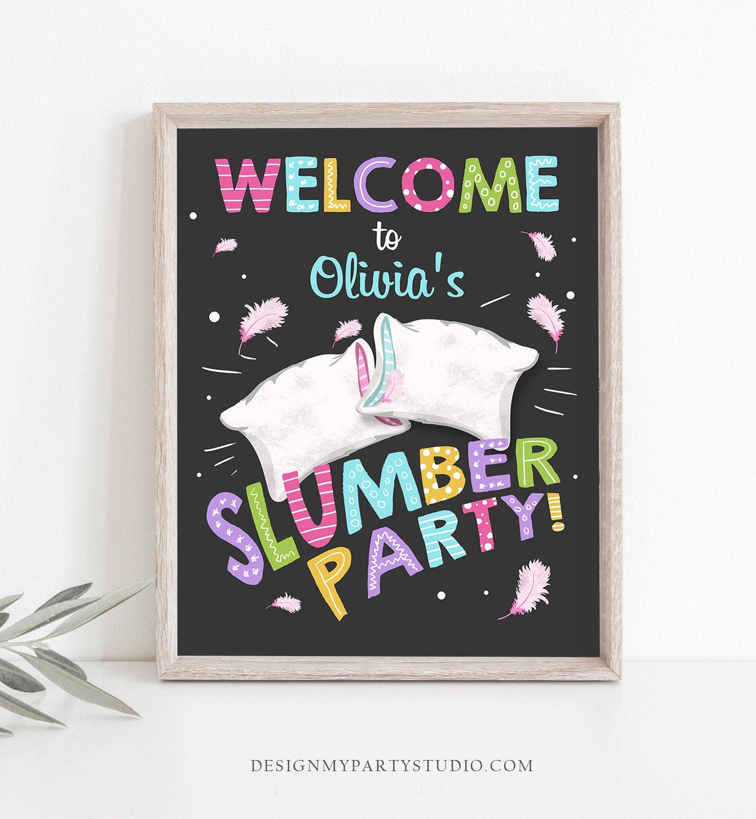 Editable Slumber Party Birthday Welcome Sign Sleepover Pajamas Pillow Fight Movie Night Table Sign Digital Download Template Printable 0067