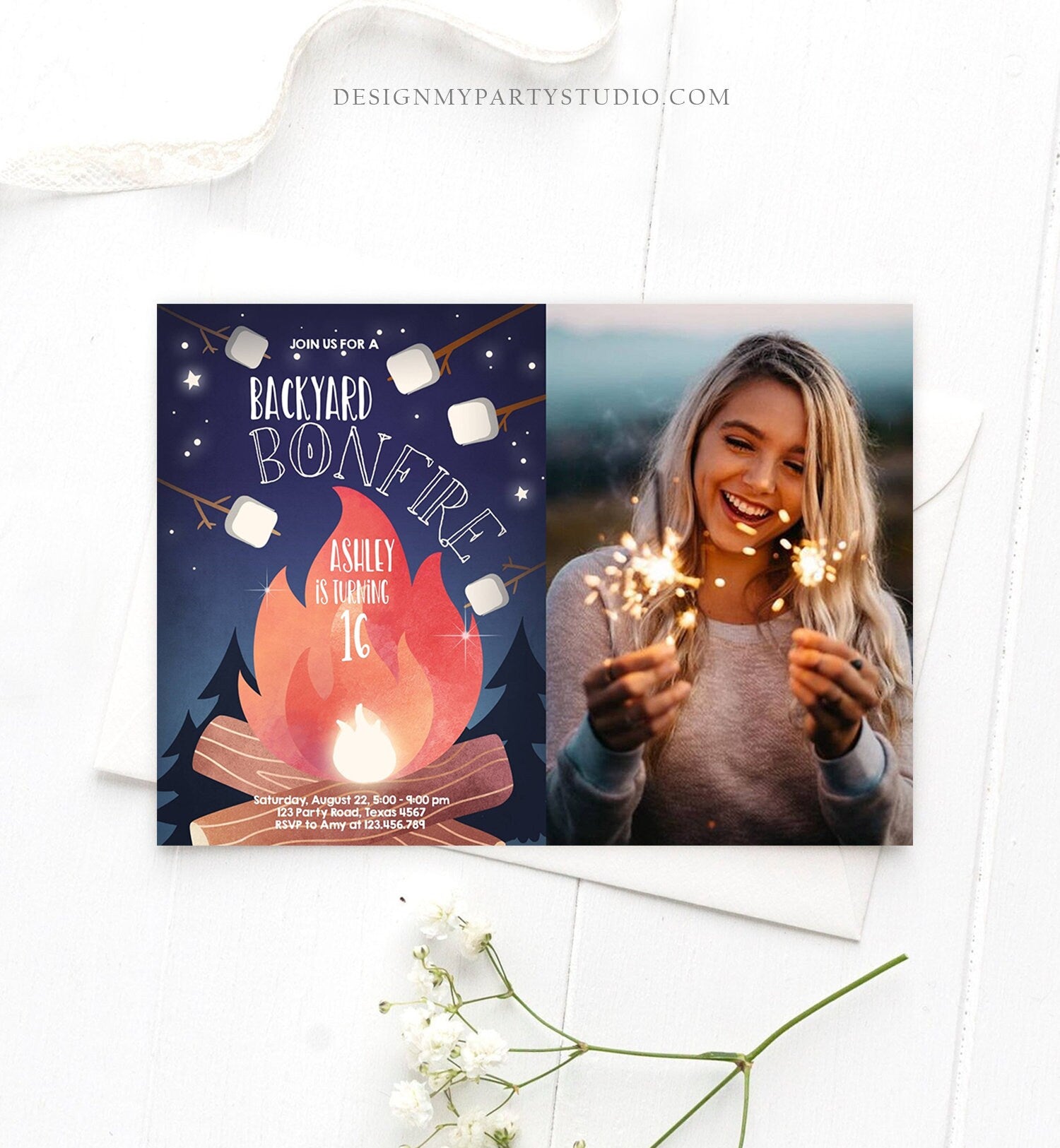 Editable Backyard Bonfire Invitation Bonfire Birthday Invitation Adult Kids Camping Download Printable Invitation Template Digital 0179