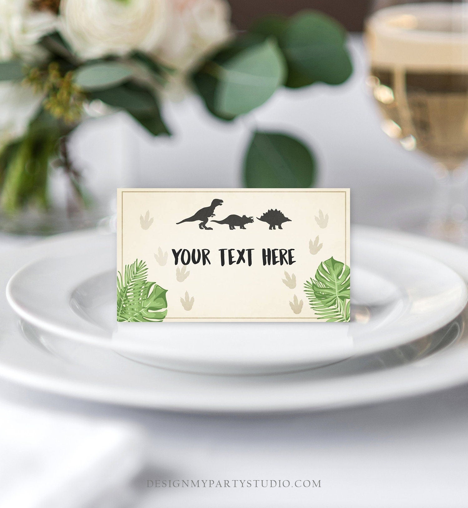 Editable Dinosaur Food Labels Dinosaur Party Place Card Tent Card Escort Card Dino Birthday Boy T-Rex Prehistoric Template Corjl 0043