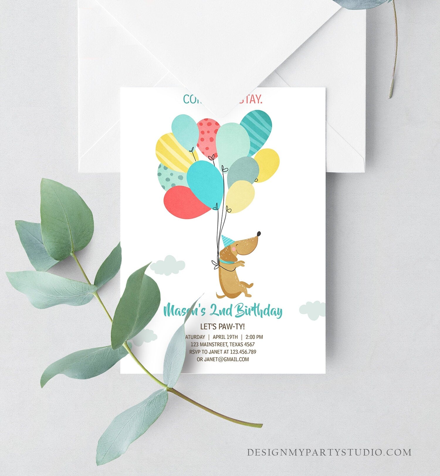 Editable Dog Invitation Dog Party Puppy Party Invite Dog Birthday paw-ty Invite Blue Boy Dog Theme Download Printable Template Corjl 0279