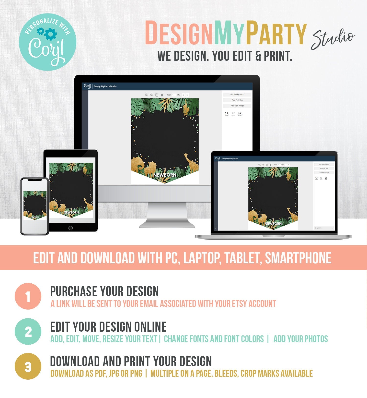 Editable Safari Animals Monthly First Birthday Banner Photo Banner Gold Green Boy Jungle Zoo Wild One Corjl Download Template Printable 0016