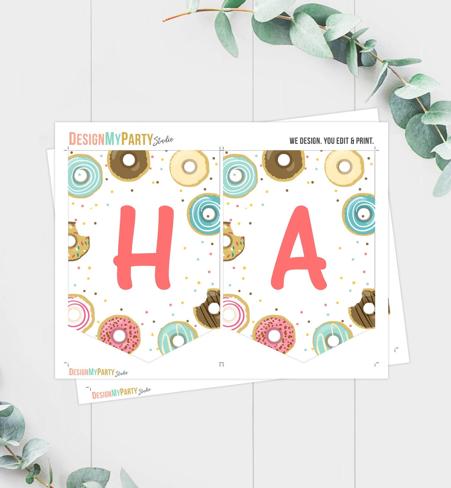 Happy Birthday Banner Donut Birthday Banner Girl Pink Donut Party Birthday Doughnut Decoration Instant Download PRINTABLE DIGITAL DIY 0050