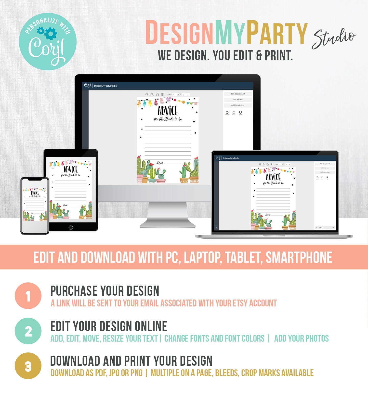 Editable Advice for the Bride Game Card Words of Wisdom Cactus Succulent Fiesta Bridal Shower Game Mexican Digital Template Printable 0254