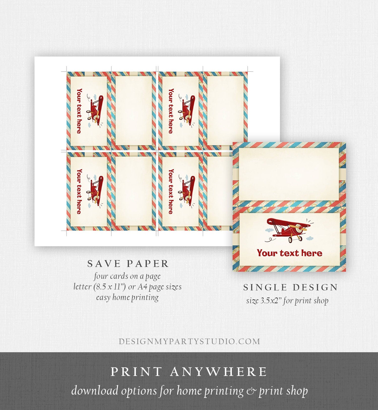 Editable Airplane Food Labels Vintage Airplane Birthday Party Place Card Tent Card Escort Boy Aircraft Plane Sky Red Template Printable 0011