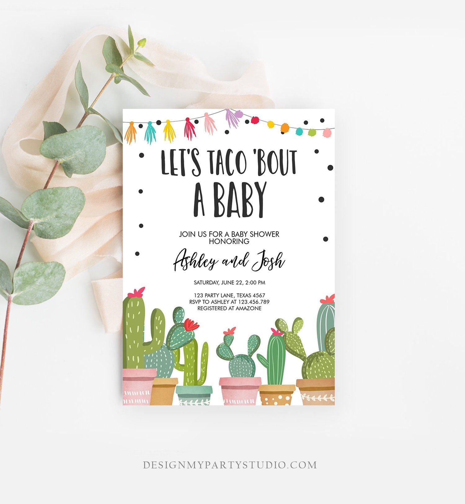 Editable Taco Bout a Baby Shower Invitation Cactus Mexican Fiesta Baby Sprinkle Couples Taco Digital Download Evite Template Printable 0254