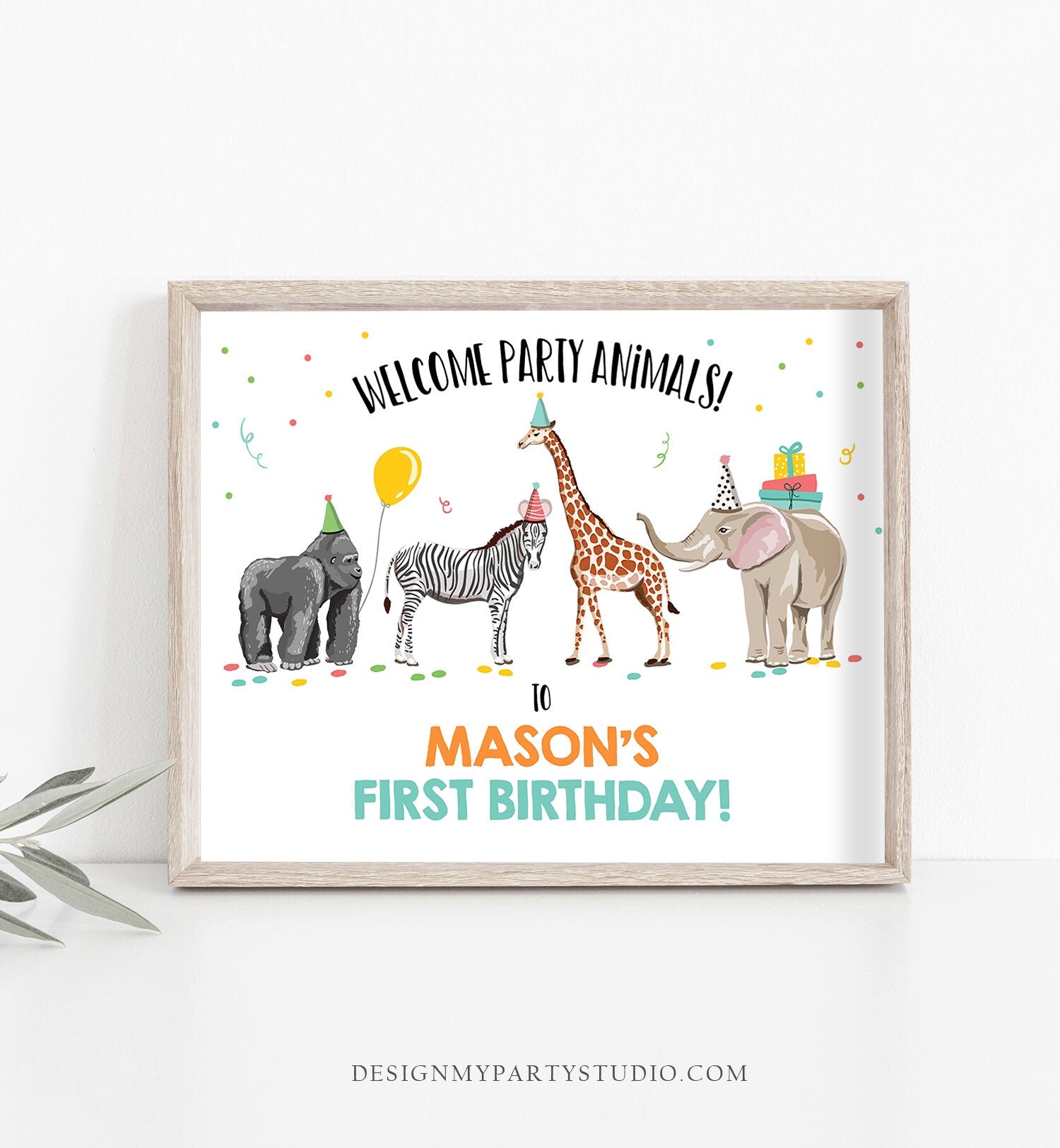 Editable Party Animals Welcome Sign Party Animal Sign Zoo Safari Welcome Jungle Sign Birthday Animals Boy Template PRINTABLE Corjl 0142