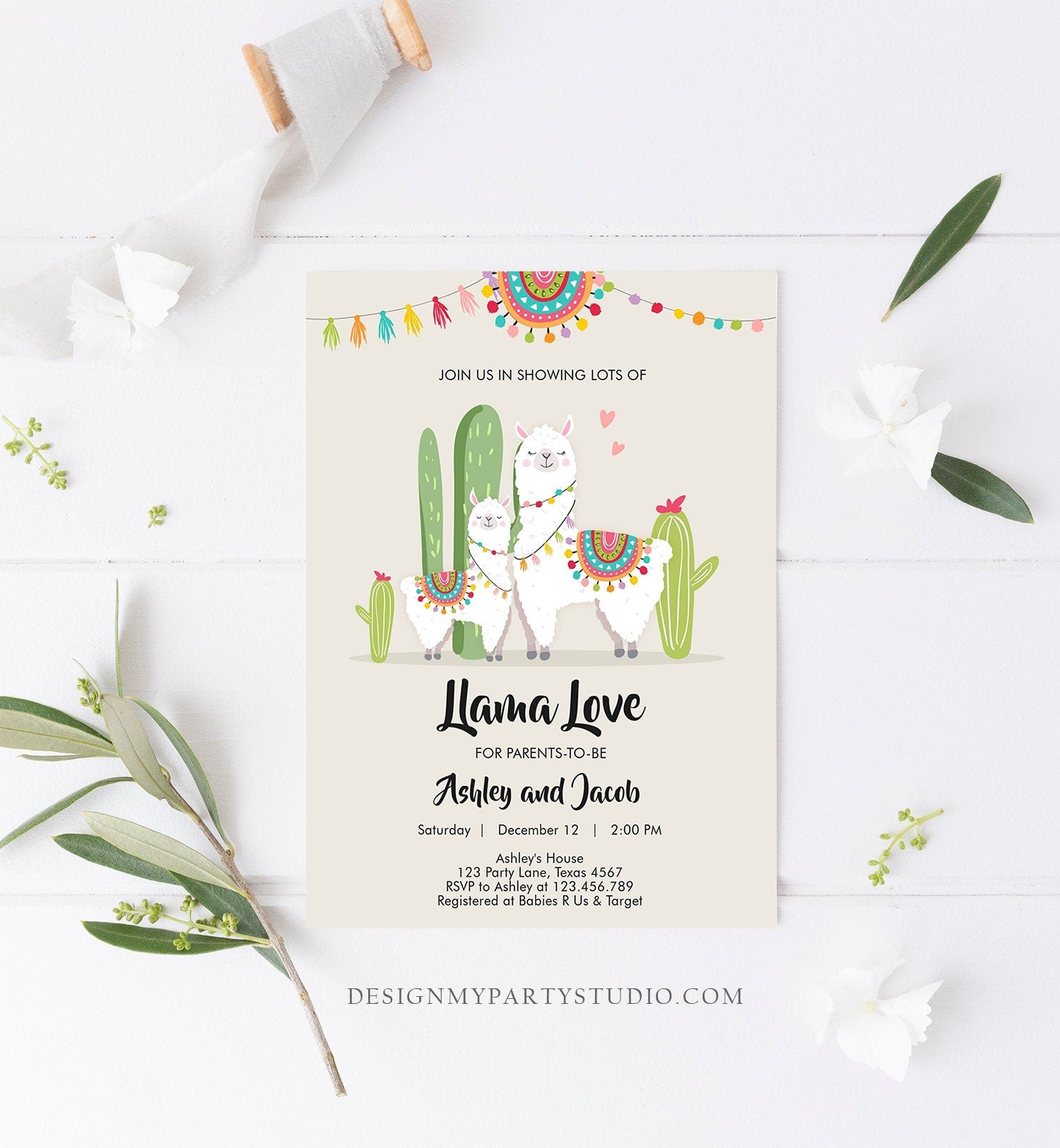 Editable Llama Baby Shower Invitation Llama Love Fiesta Cactus Mexican Couples Coed Shower Digital Download Template Printable 0079
