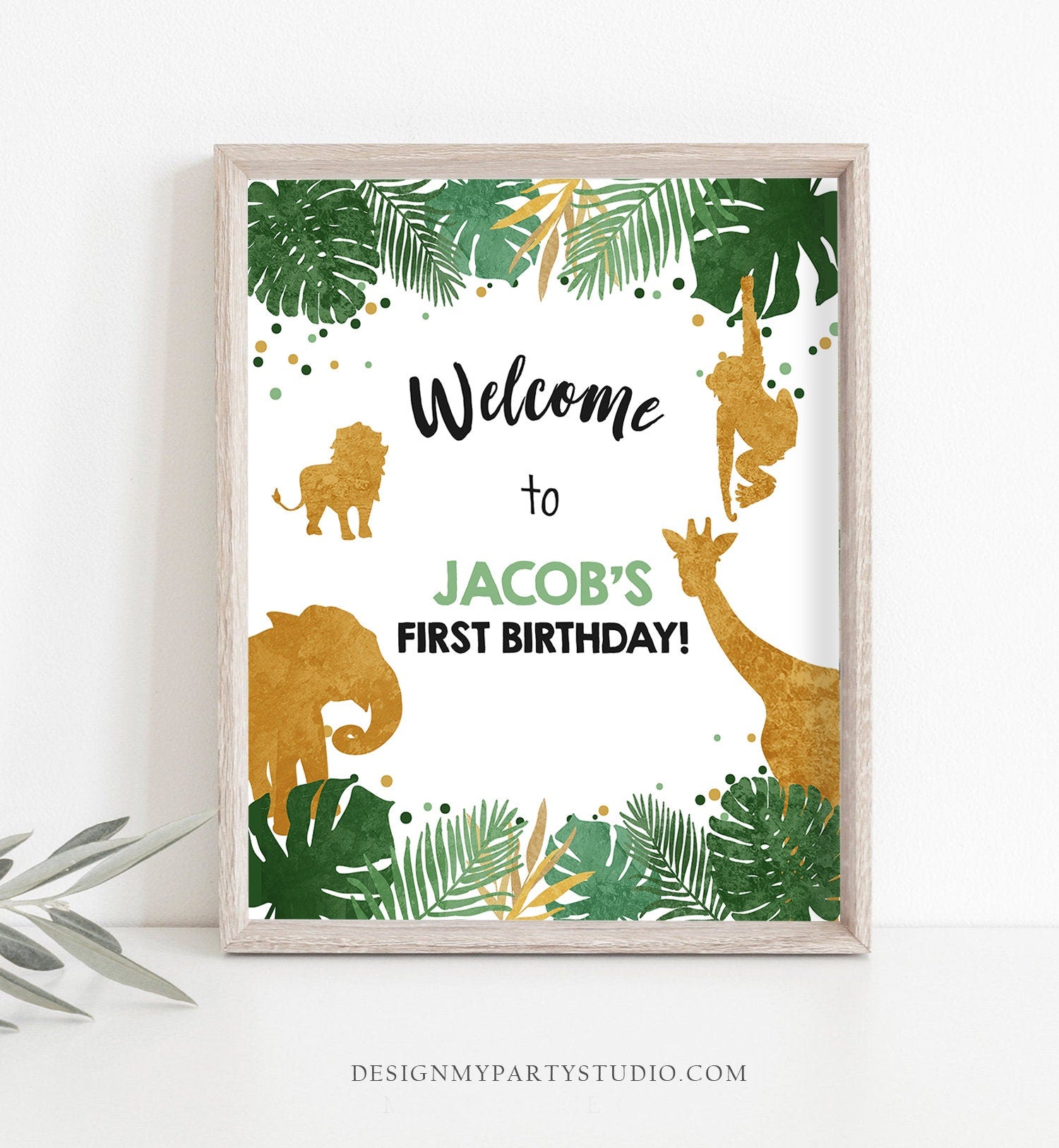 Editable Safari Animals Welcome Sign Wild One Poster Zoo Jungle Boy First Birthday 1st Party Animals Download Digital Printable 0016
