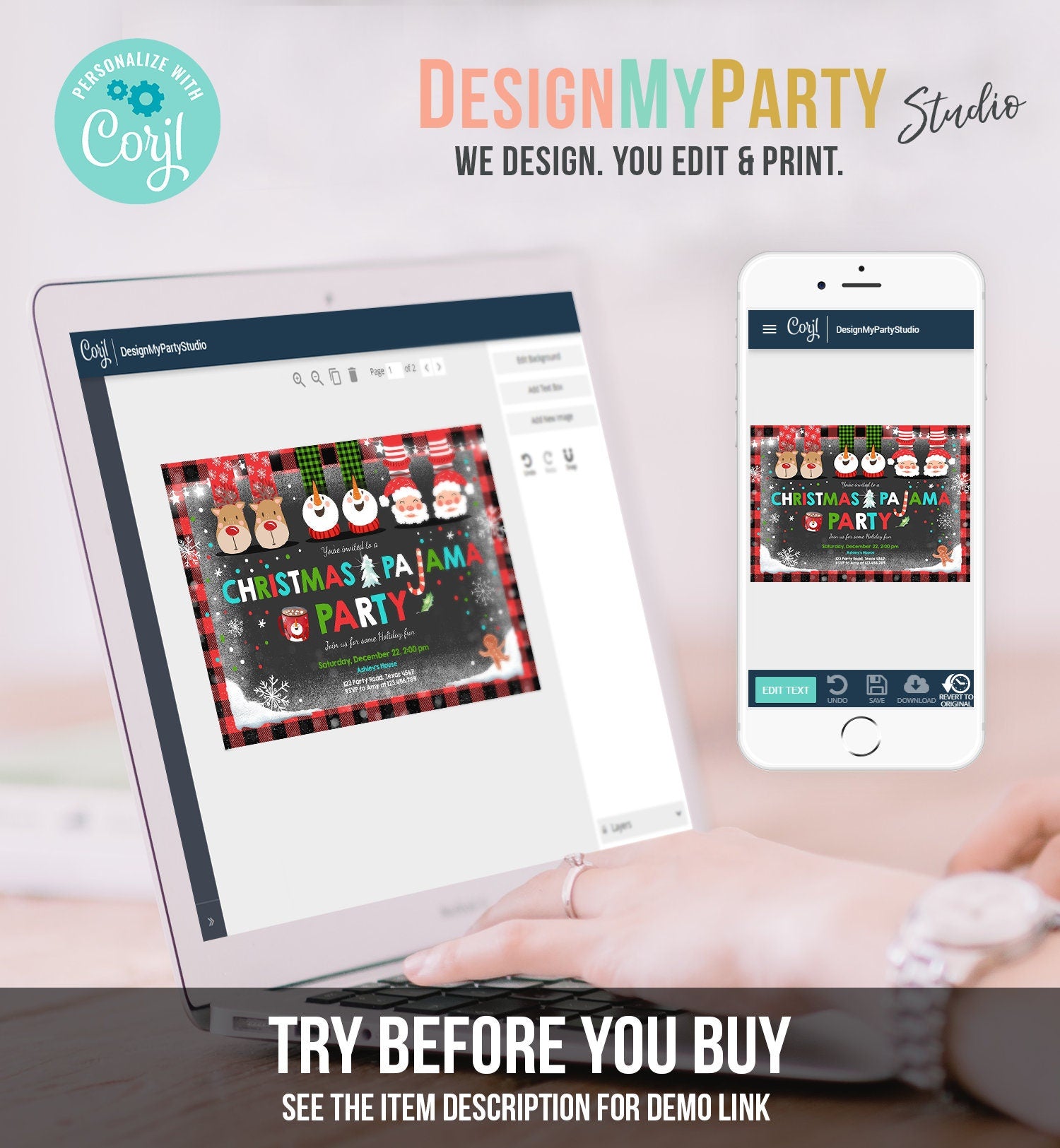 Editable Christmas Pajama Party Christmas Birthday Invitation Pancake Plaid Party Sleepover Digital Download Evite Template Printable 0274