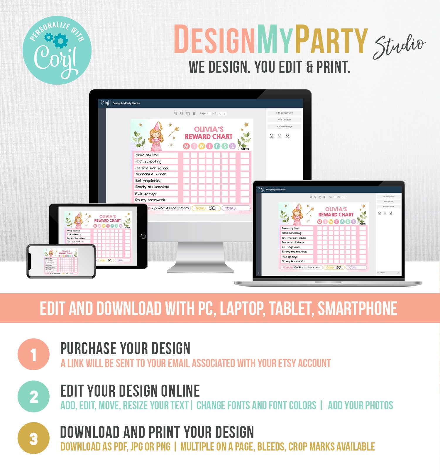 Editable Princess Reward Chart Princess Chore Chart for Kids Routine Chart Pink Girls Fillable Chore Chart Digital Template Printable 0171