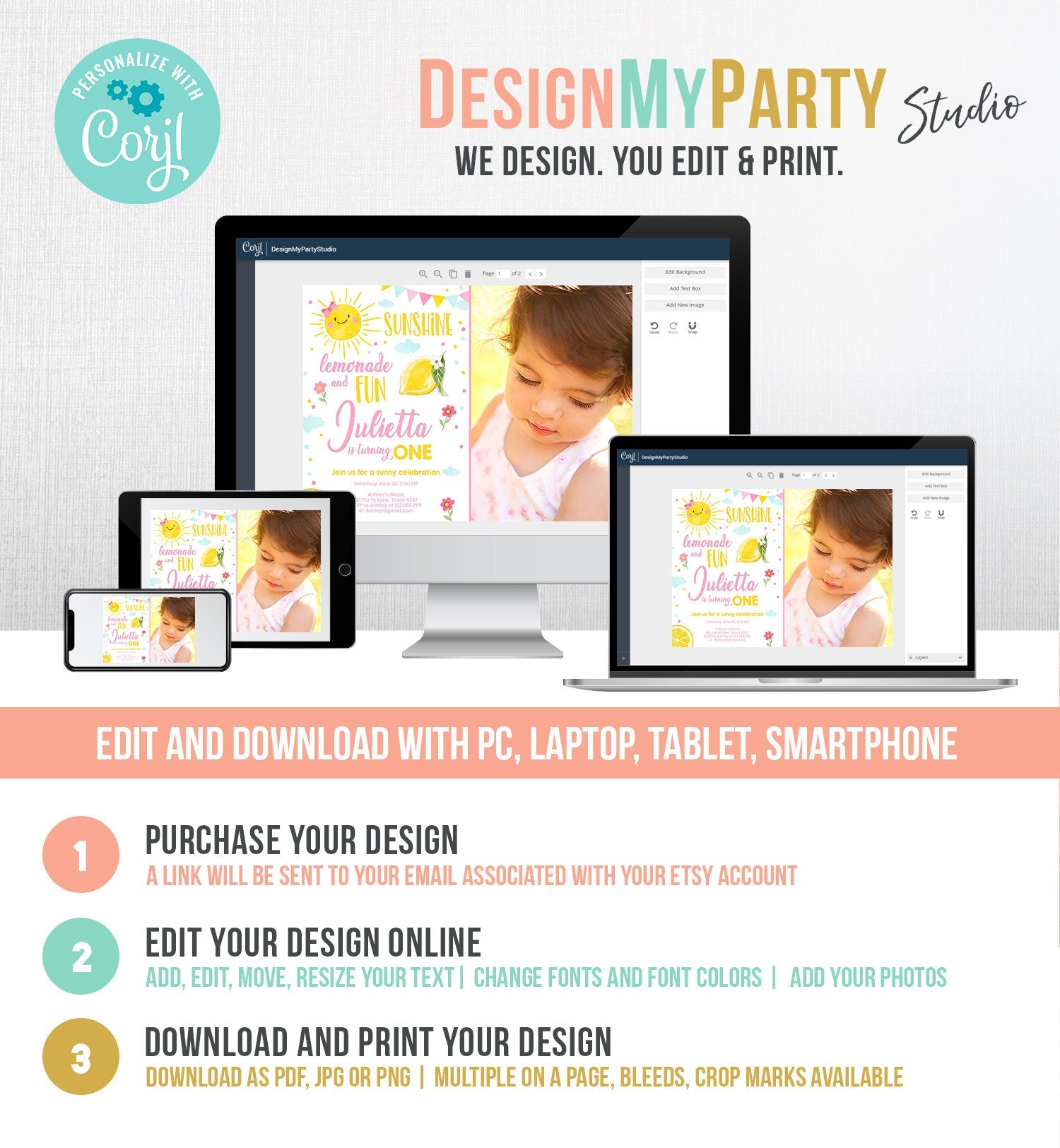 Editable Sunshine Lemonade Birthday Invitation Pink Girl Sunshine Party Lemonade 1st Birthday Digital Download Evite Template Printable 0141