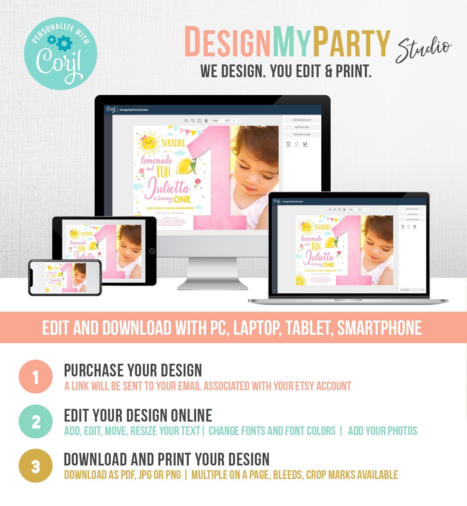 Editable Sunshine Lemonade Birthday Invitation Pink Girl Sunshine Party Lemonade 1st Digital Download Evite Template Printable 0141