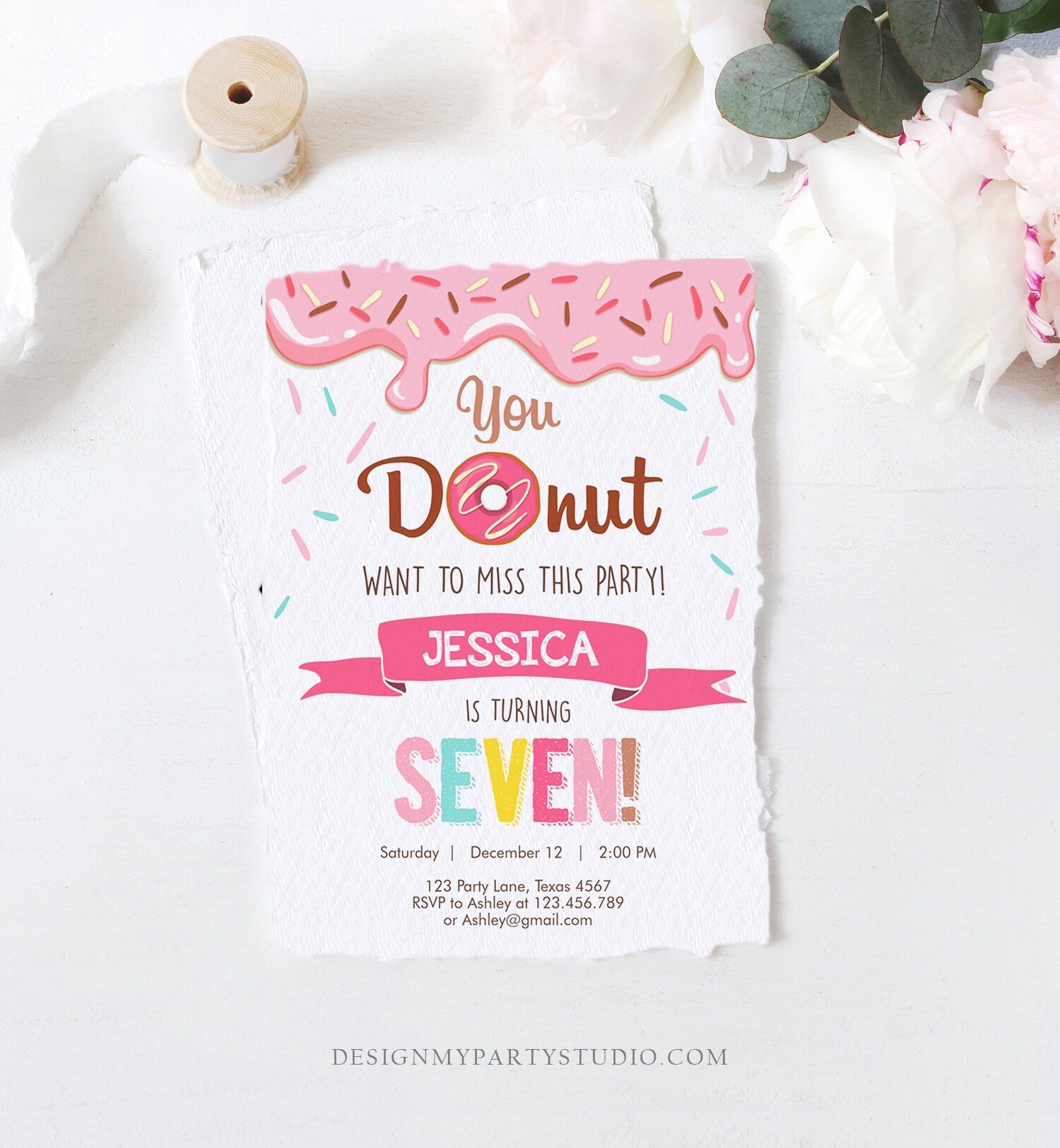 Editable Donut Birthday Invitation ANY AGE Donut Want to Miss Girl Pink Sweet Doughnut Party Digital Download Printable Corjl Template 0050