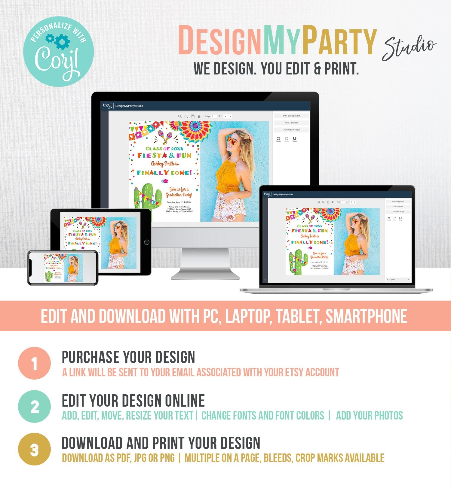 Editable Fiesta and Fun Graduation Party Invitation Finally Done Let's Fiesta Mexican High School College Degree Diploma Corjl Template 0045