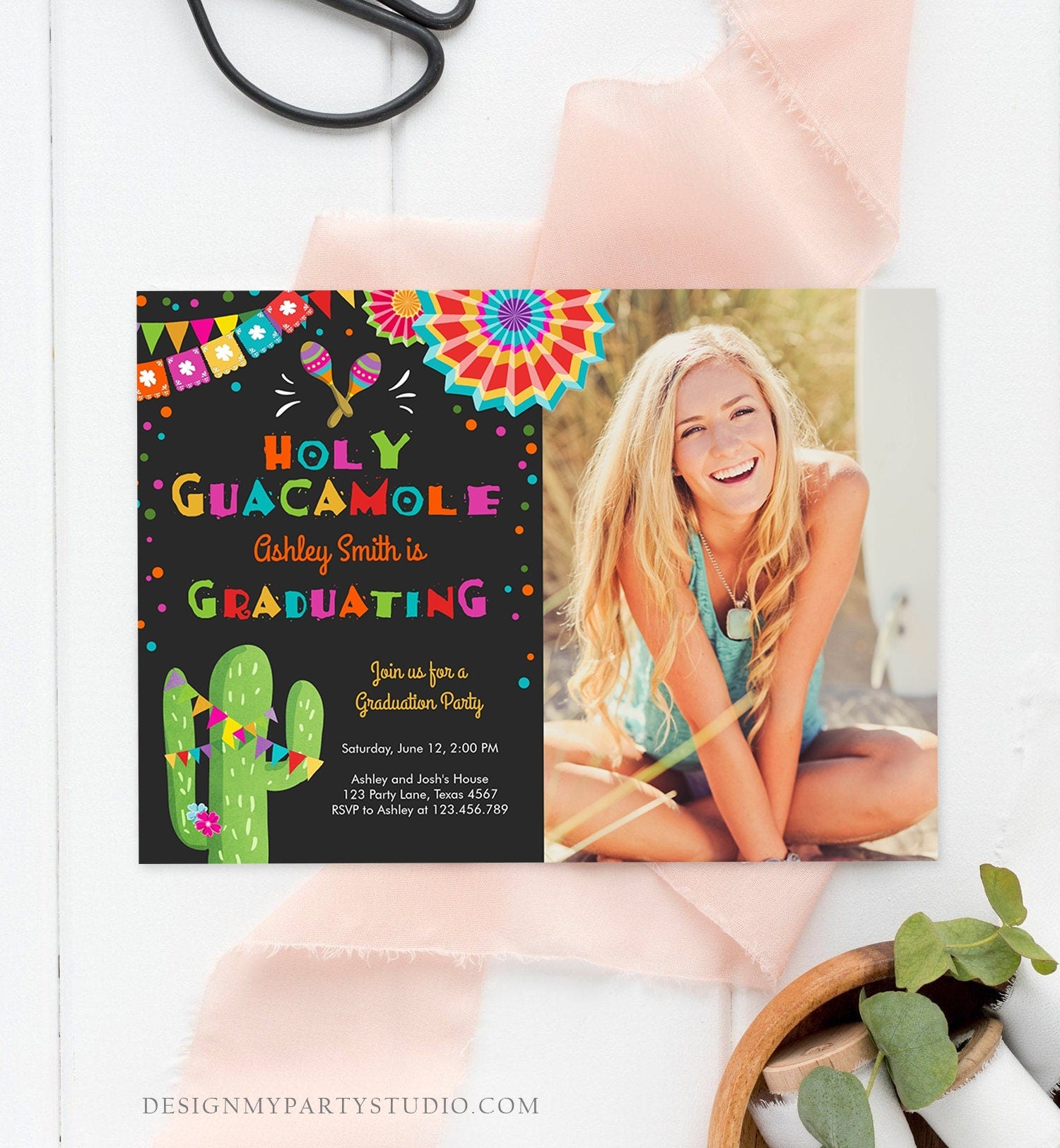 Editable Holy Guacamole Fiesta Graduation Party Invitation Let's Fiesta Grad Mexican Graduate Graduating College Digital Template 0045