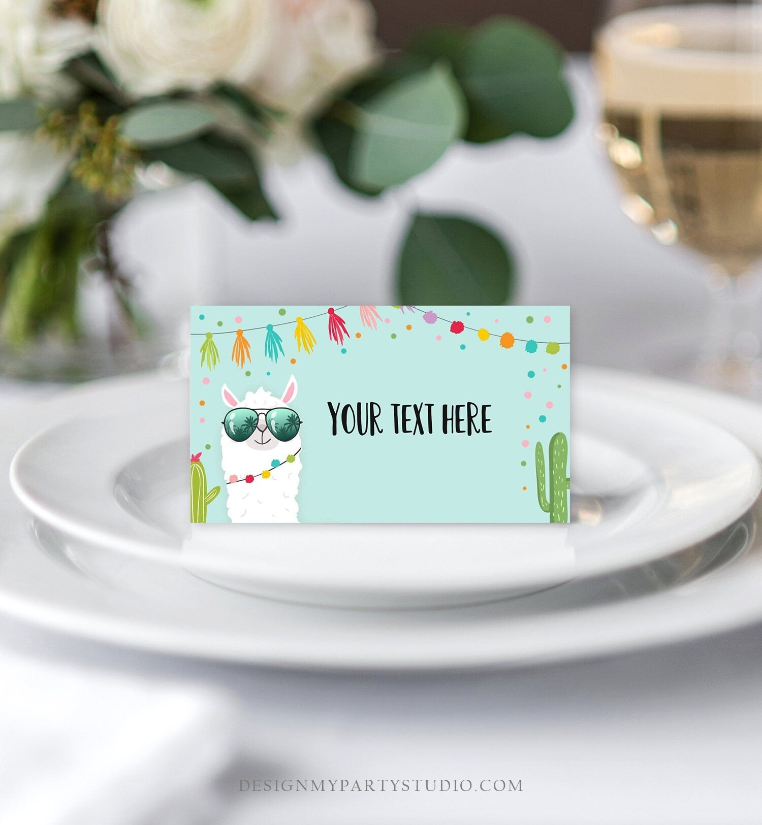 Editable Llama Food Labels Llama Place Card Tent Card Escort Card Llama Birthday Fiesta Party Mexican Boy Cactus Template Printable 0079