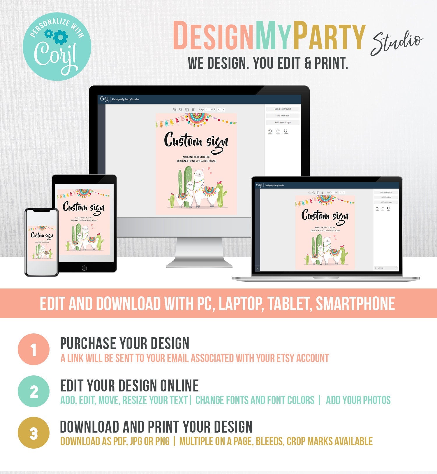 Editable Llama Custom Sign Fiesta Cactus Sign Pink Girl Baby Shower Birthday Decor Table Sign Digital Download Template Printable 0079