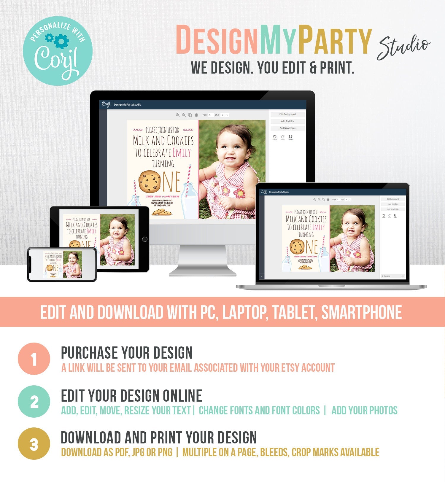 Editable Milk and Cookies Birthday Invitation Milk Cookies Party Girl Birthday Pink First Digital Download Evite Template Printable 0088