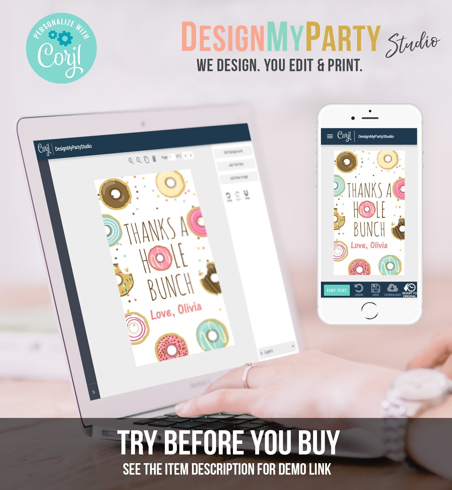 Editable Donut Favor Tags Tags Donut Birthday Donut Thank you tags A hole bunch Birthday Girl Pink Donut tags Template PRINTABLE Corjl 0050