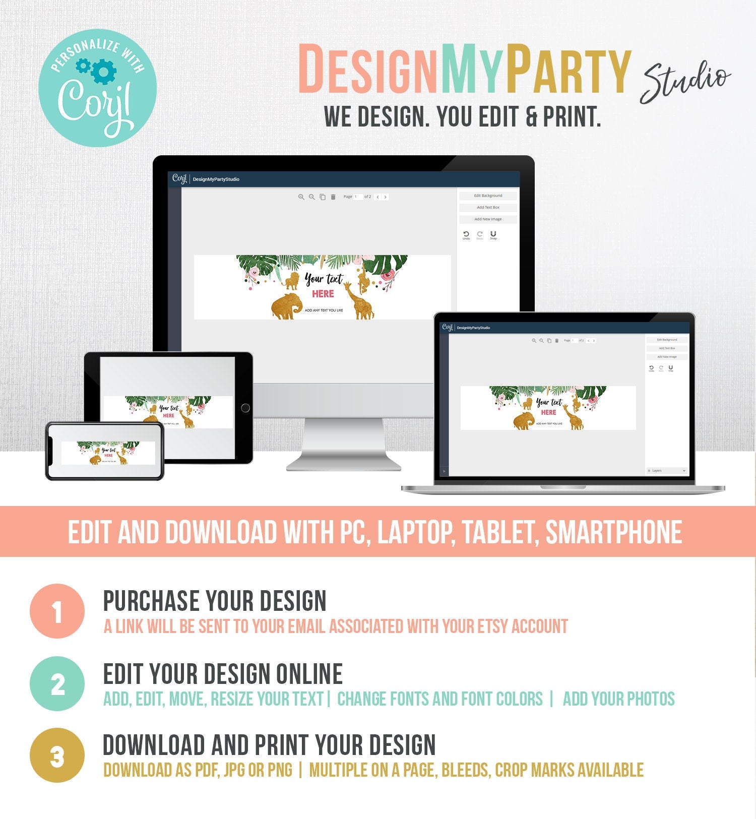 Editable Safari Animals Water Bottle Labels Birthday Wild One Decor Jungle Zoo Animals Pink Gold Girl Digital Template Printable 0016