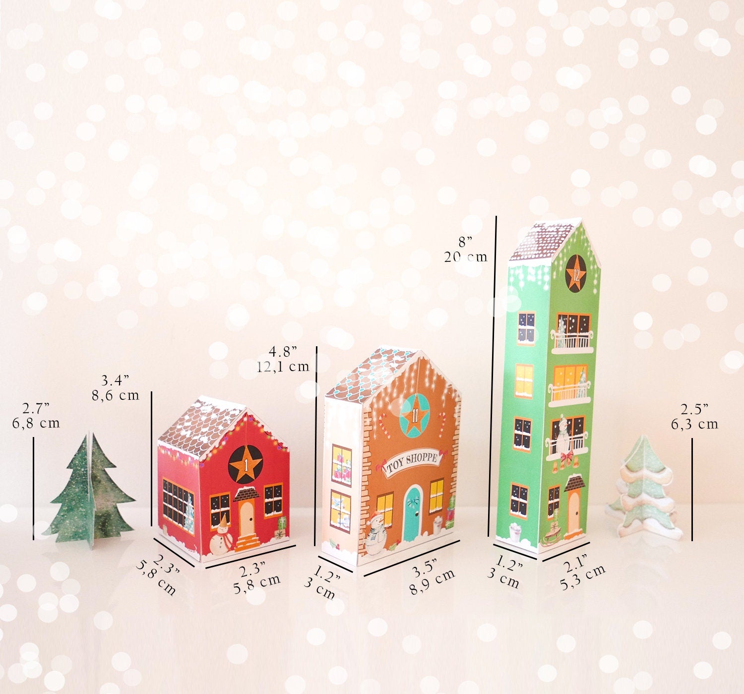Printable Advent Calendar Houses DIY Paper Christmas Village Boxes Countdown to Christmas Xmas Kids Calendar Digital Instant Download