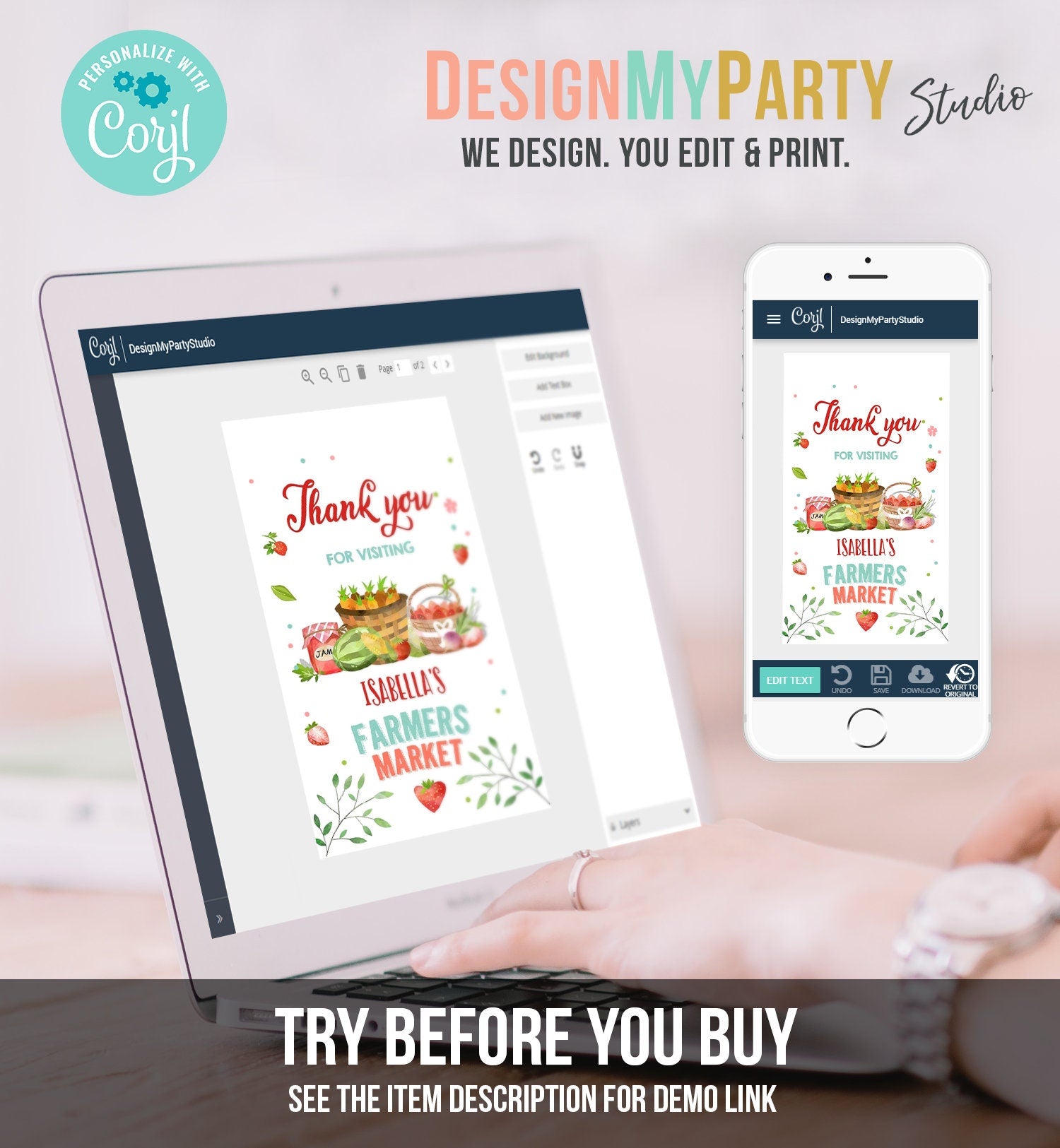 Editable Farmers Market Favor Tags Farmers Market Birthday Thank you Labels Garden Gift tags Shower Seed Tags Template PRINTABLE Corjl 0144