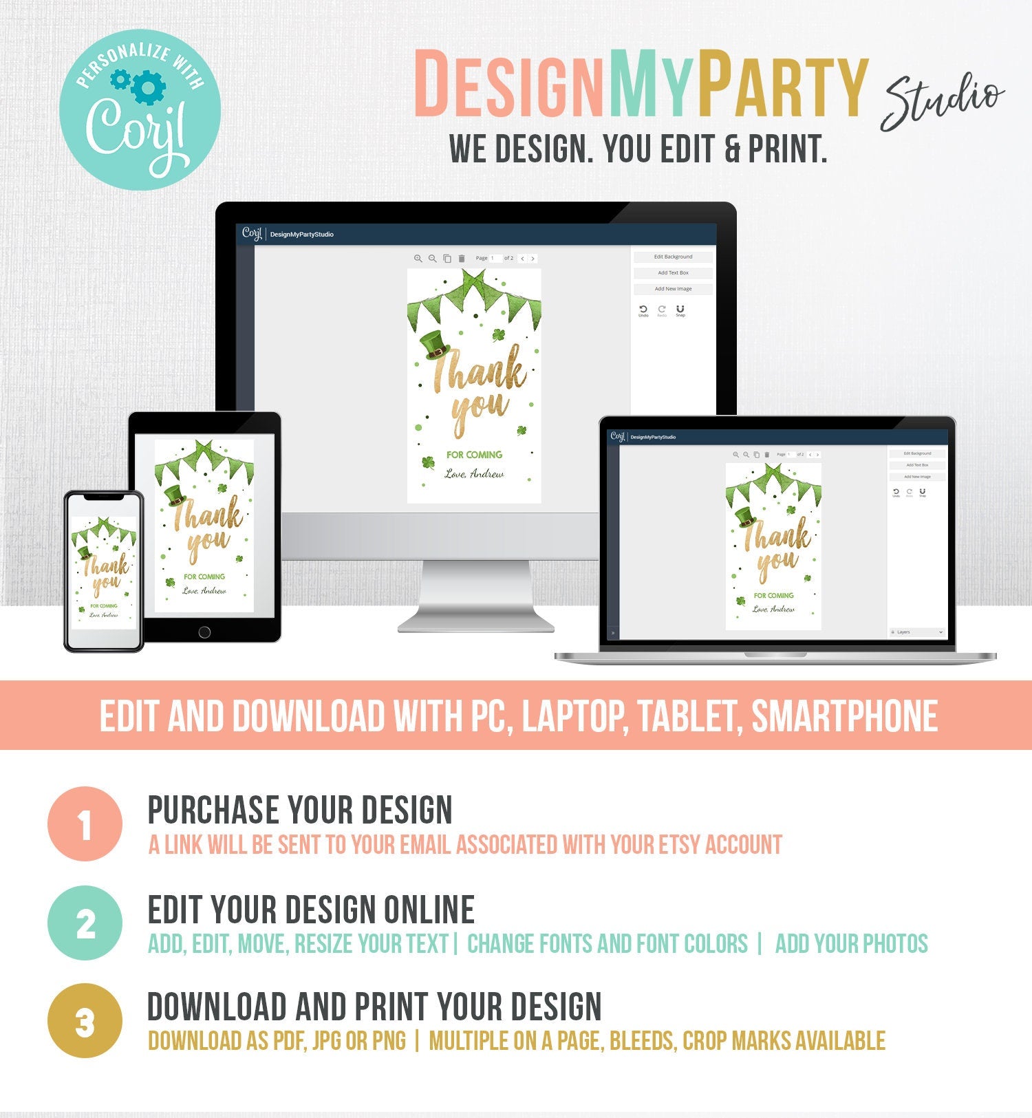 Editable St Patrick's Day Favor Tag St. Patricks Day Thank You Lucky 1st Birthday Clover Shamrock Party Gold Digital Template Printable 0115