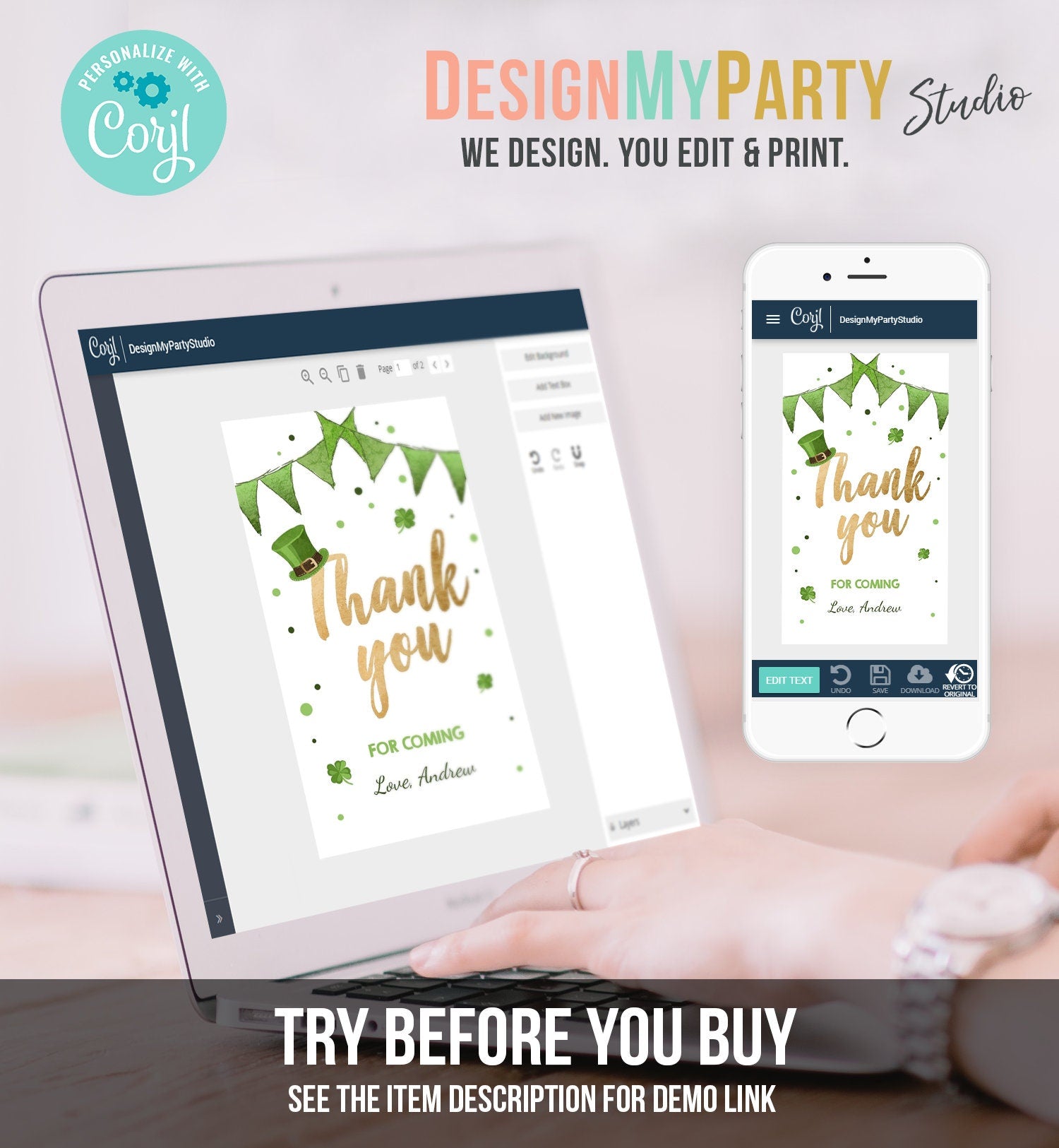 Editable St Patrick's Day Favor Tag St. Patricks Day Thank You Lucky 1st Birthday Clover Shamrock Party Gold Digital Template Printable 0115