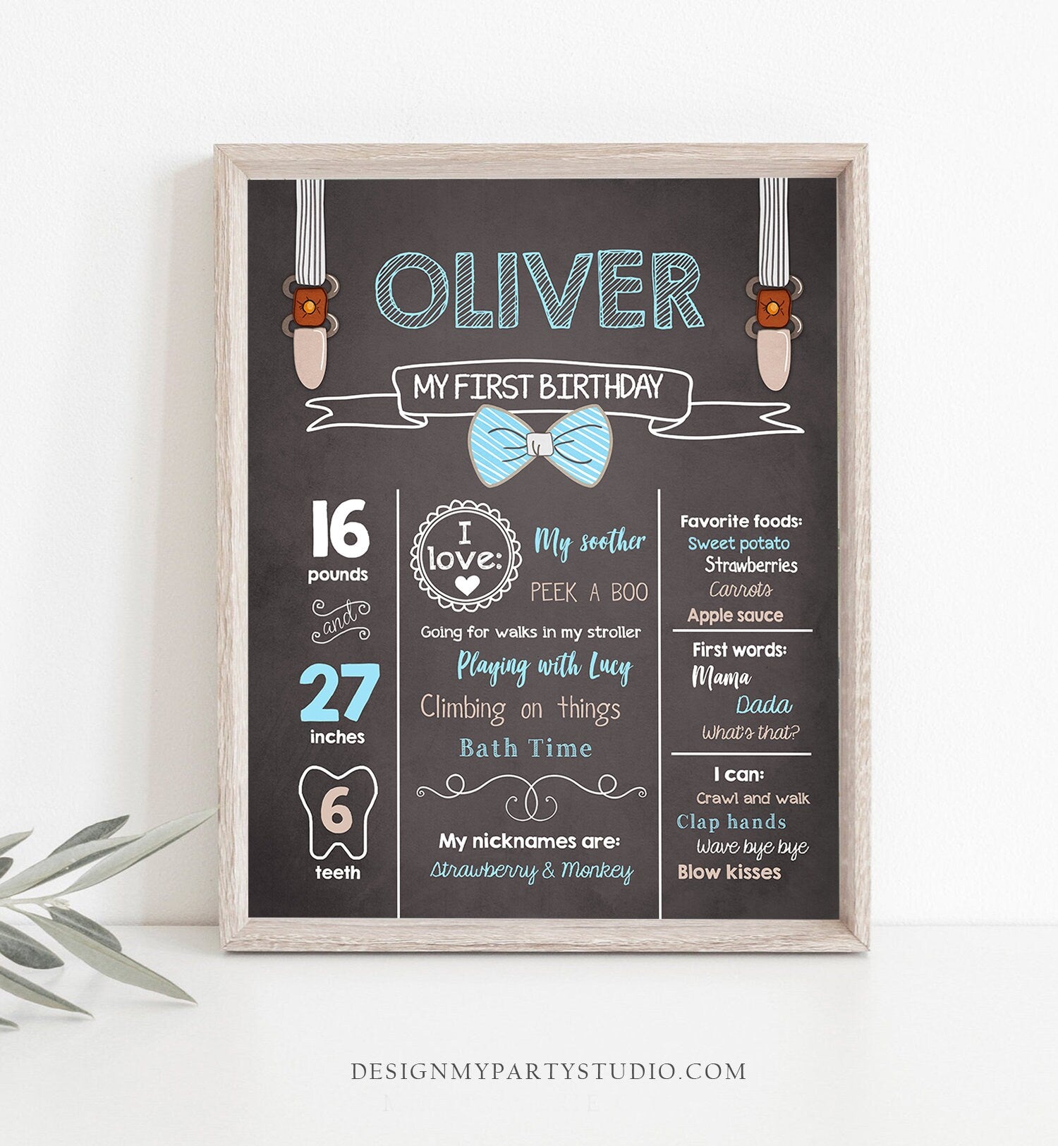 Editable Little Man Birthday Milestone Sign Boy First Birthday Poster 1st Boy Blue Bow Tie Digital Download Template Printable 0063