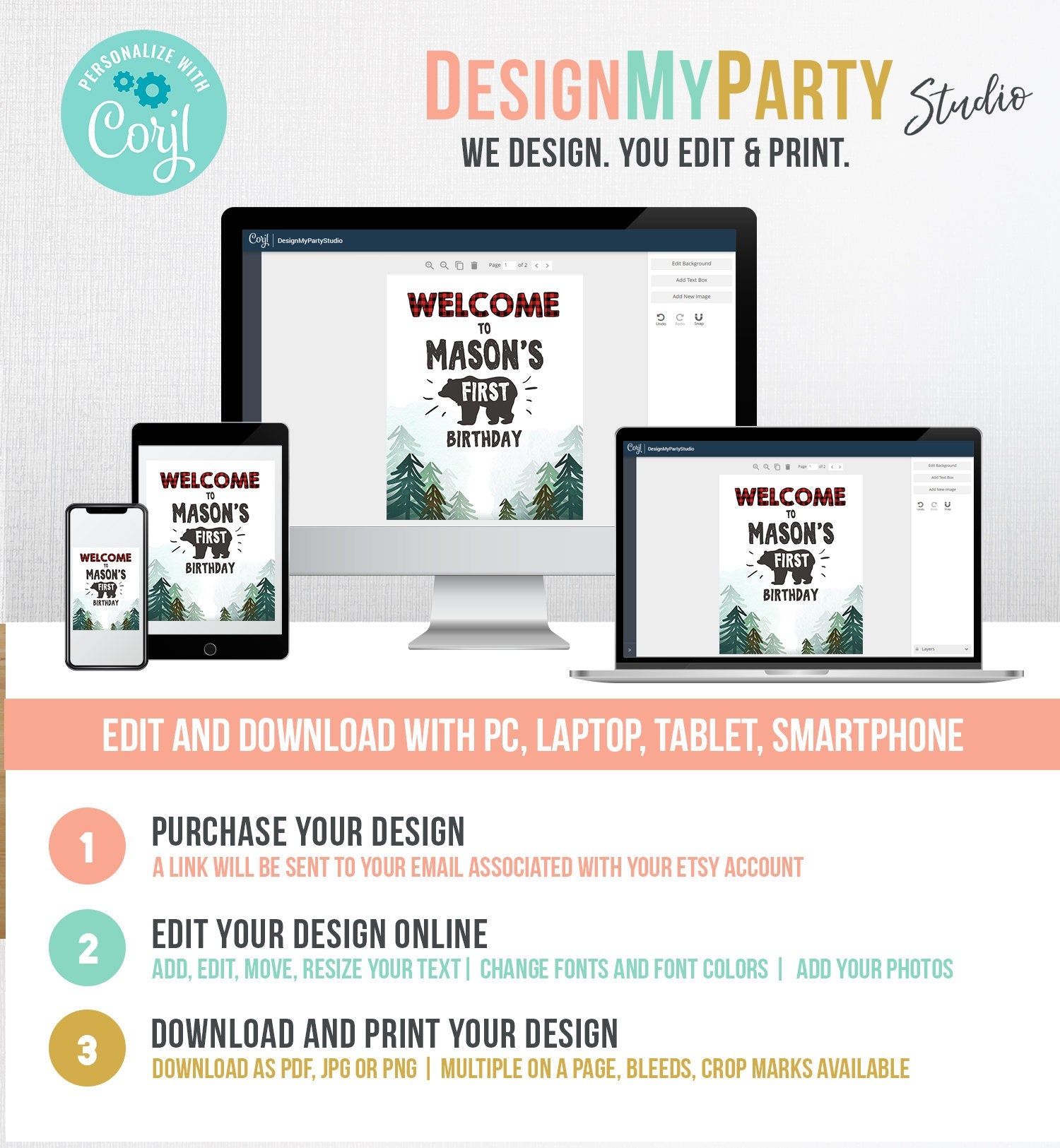 Editable Lumberjack Welcome Sign Lumberjack Birthday Sign Buffalo Plaid 1st Birthday Bear Wild One Trees Template Printable Corjl 0377