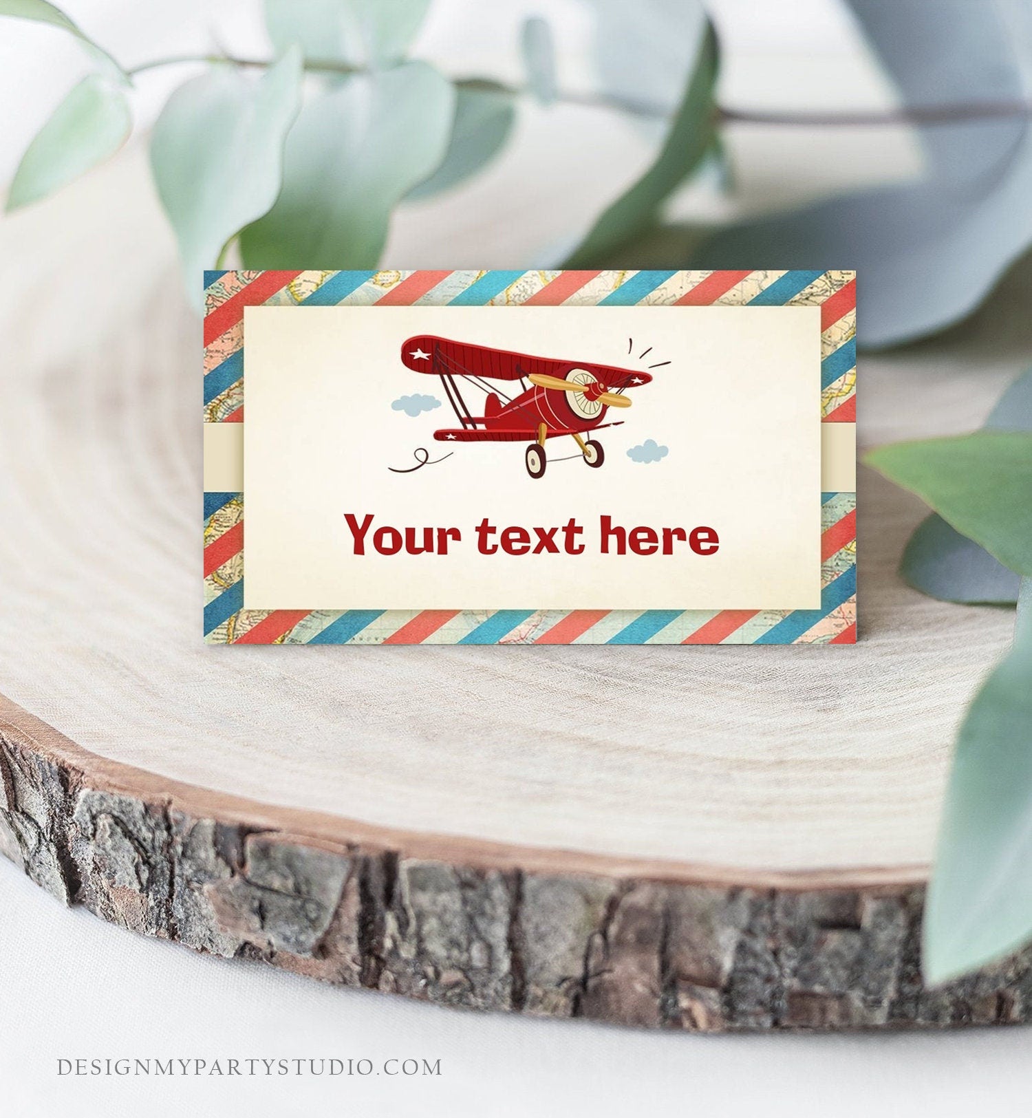 Editable Airplane Food Labels Vintage Airplane Birthday Party Place Card Tent Card Escort Boy Aircraft Plane Sky Red Template Printable 0011