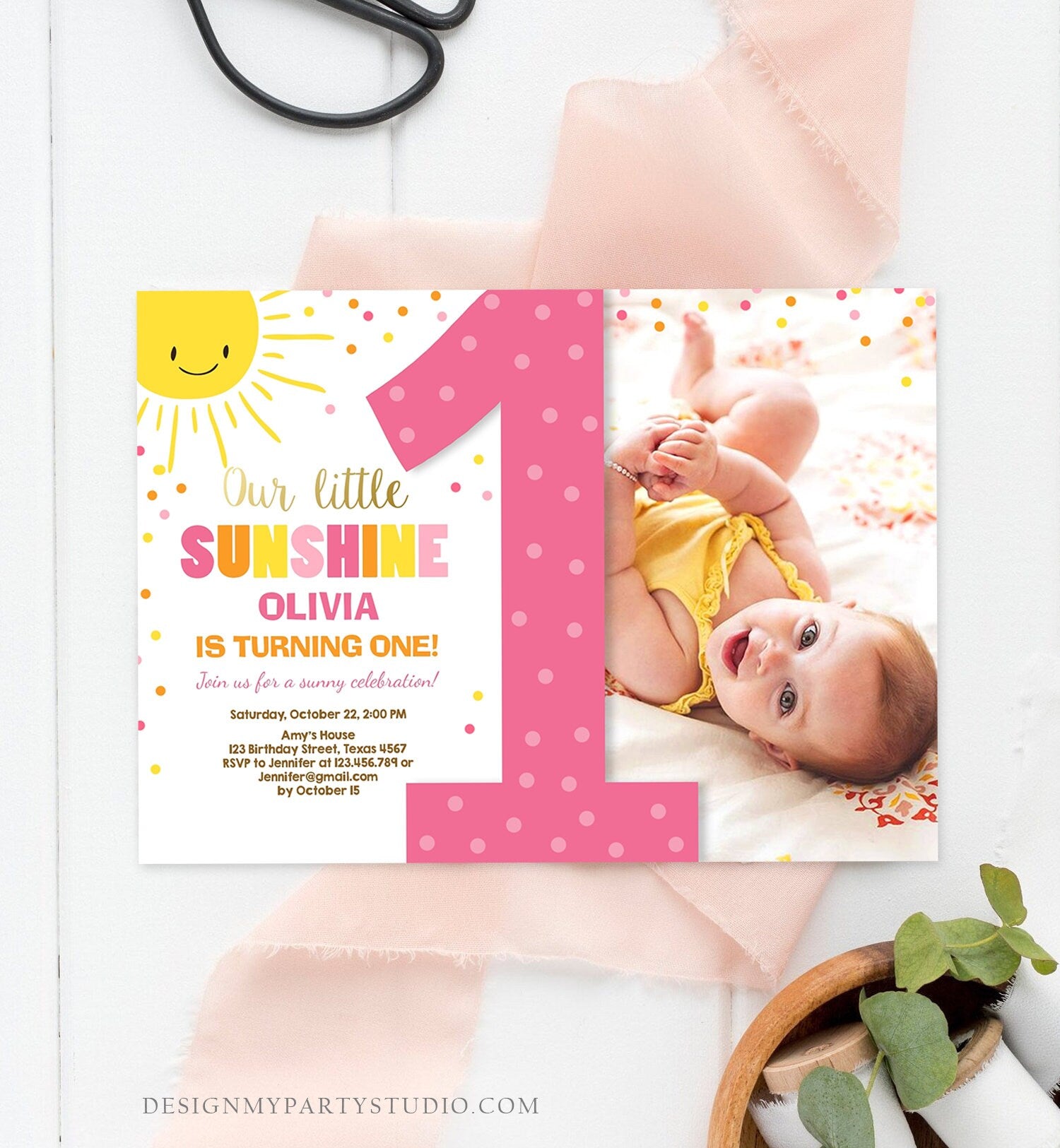 Editable Our Little Sunshine Birthday Invitation Summer Sunshine Party First Birthday 1st Party Sun Digital Download Template Evite 0070