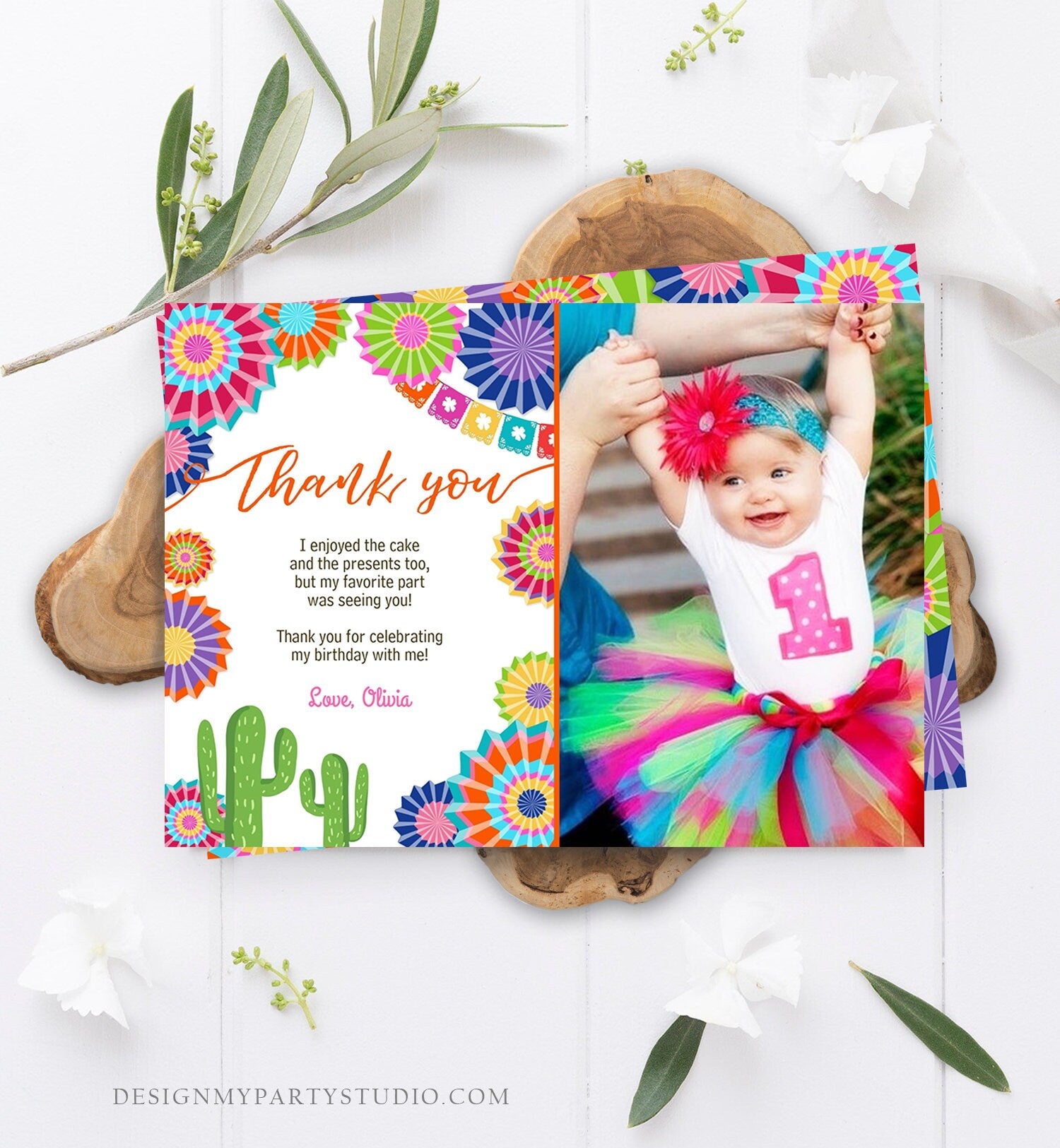 Editable Fiesta Birthday Thank You Card Insert Let's Fiesta Mexican Cactus Thank You Note Download Digital Corjl Template Printable 0236