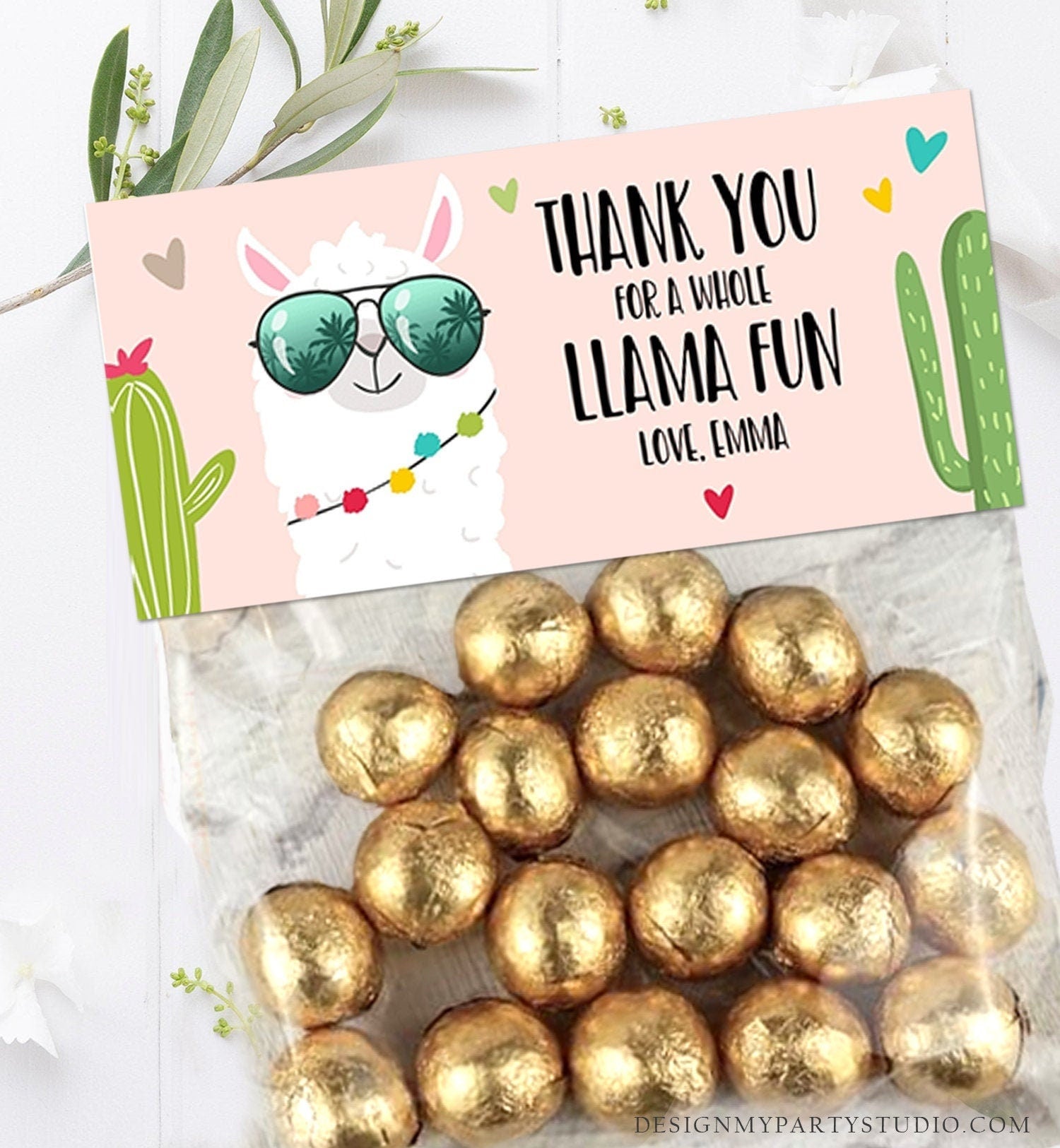Editable Llama Treat Bag Toppers Llama Birthday Girl Pink Thank you Whole Llama Fun Loot Bag Topper Favor Fiesta PRINTABLE Corjl 0079