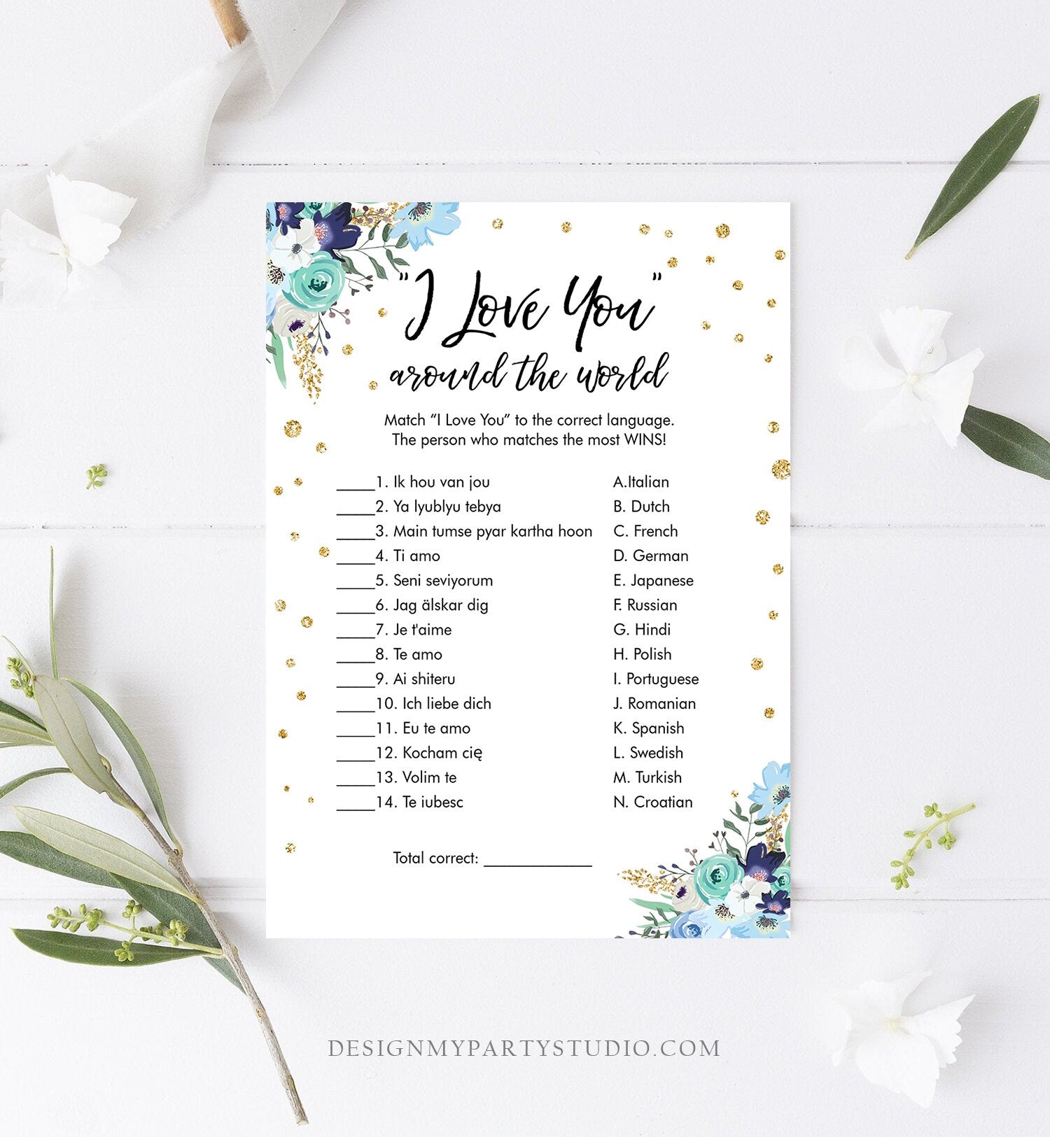 Editable Travel Bridal Shower Game I Love You Around the World Wedding Shower Activity Floral Bachelorette Digital Template Printable 0030