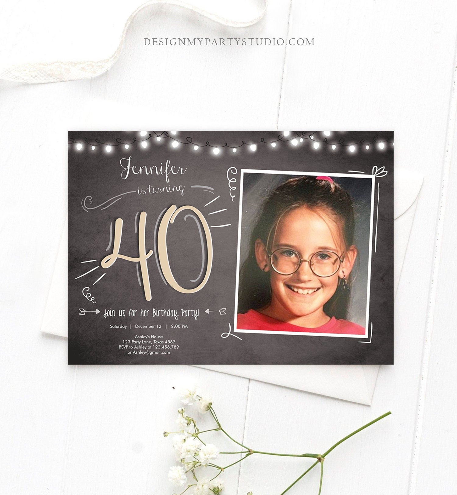 Editable 40th Birthday Invitation Chalkboard Rustic Adult Birthday Invitation Forty Download Printable Invitation Template Corjl 0230