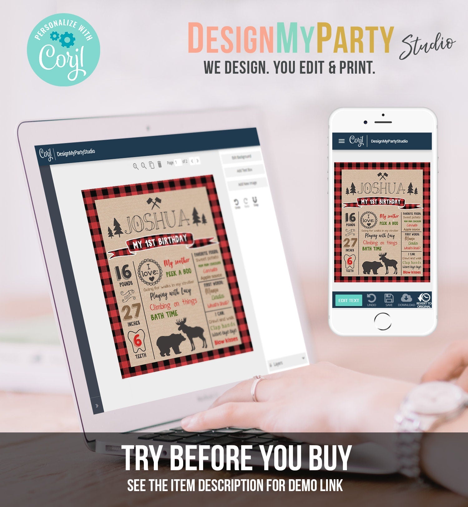 Editable Lumberjack Birthday Milestones Sign Lumberjack Birthday Chalkboard Plaid 1st Birthday Bear Moose Digital Template Printable 0026