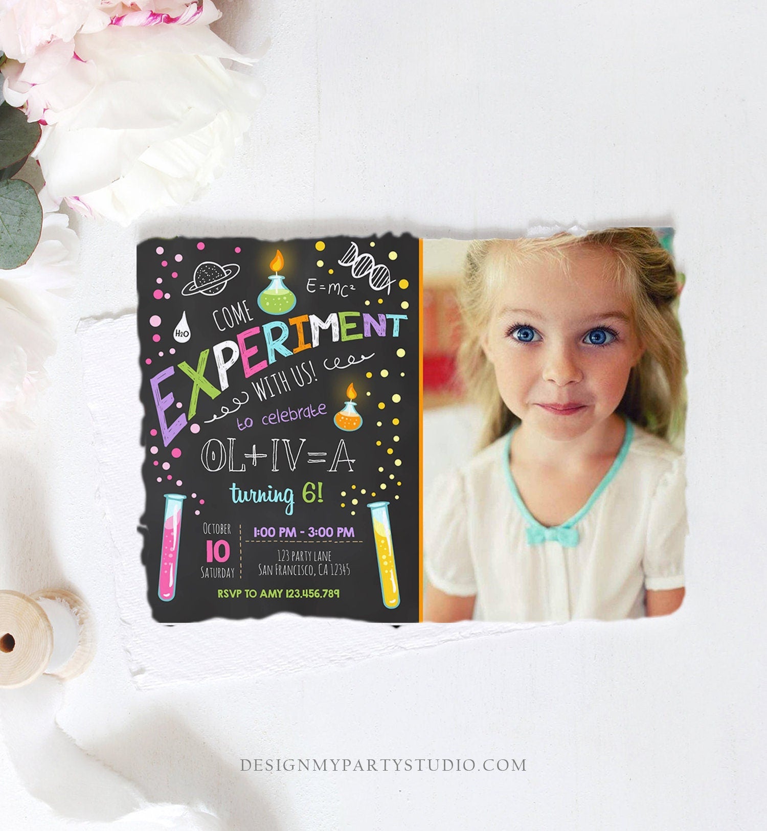 Editable Science Experiment Birthday Invitation Girl Experiment Party Mad Scientist Lab Slime Professor Digital Template Printable 0094