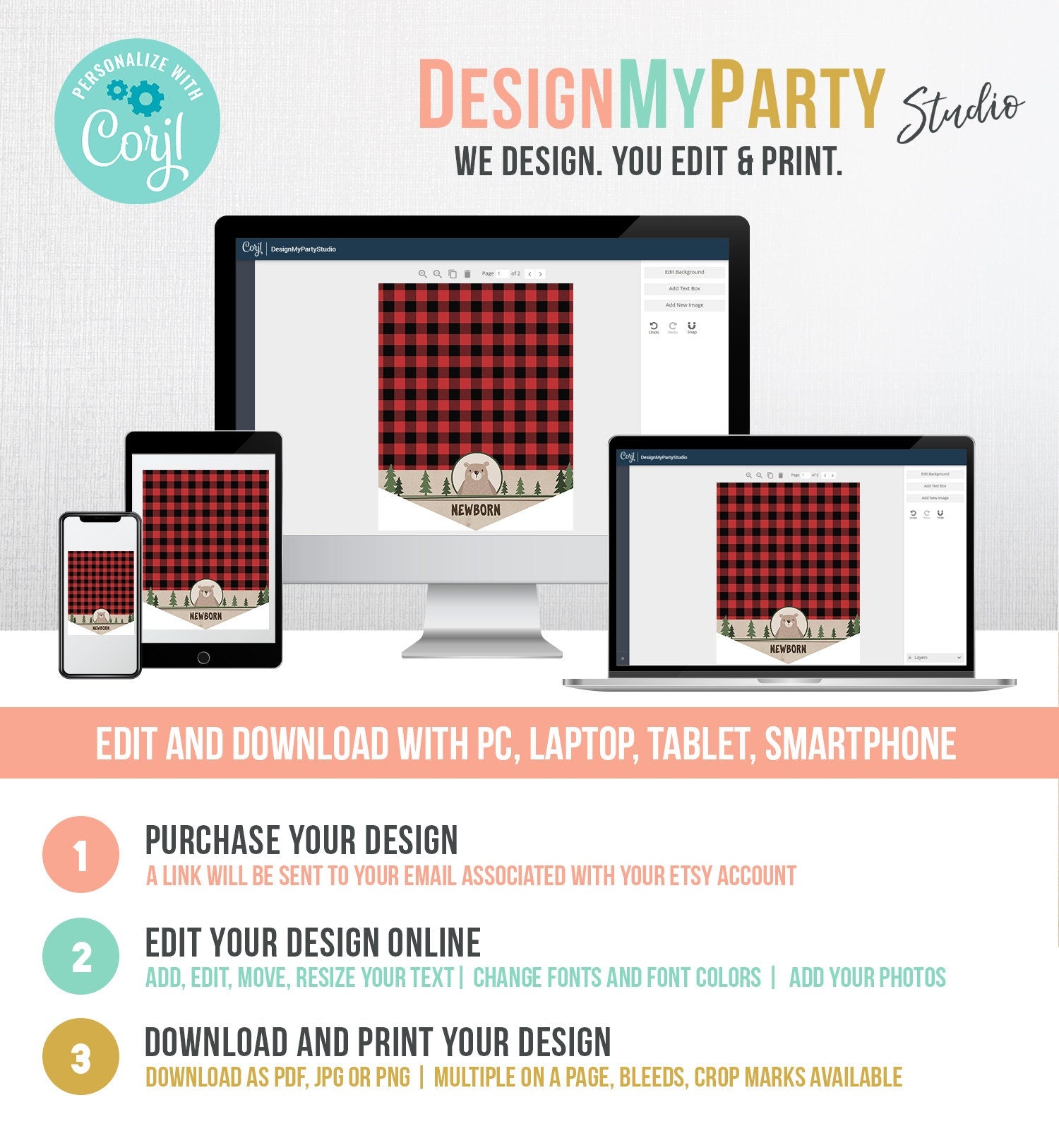 Editable Lumberjack First Birthday Banner Monthly Photo Banner Bear Buffalo Plaid Party Decor Digital Download Template Printable 0026